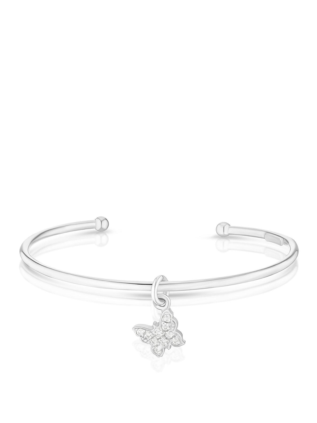 H. Samuel Children's Sterling Silver CZ Butterfly Charm Open Bangle