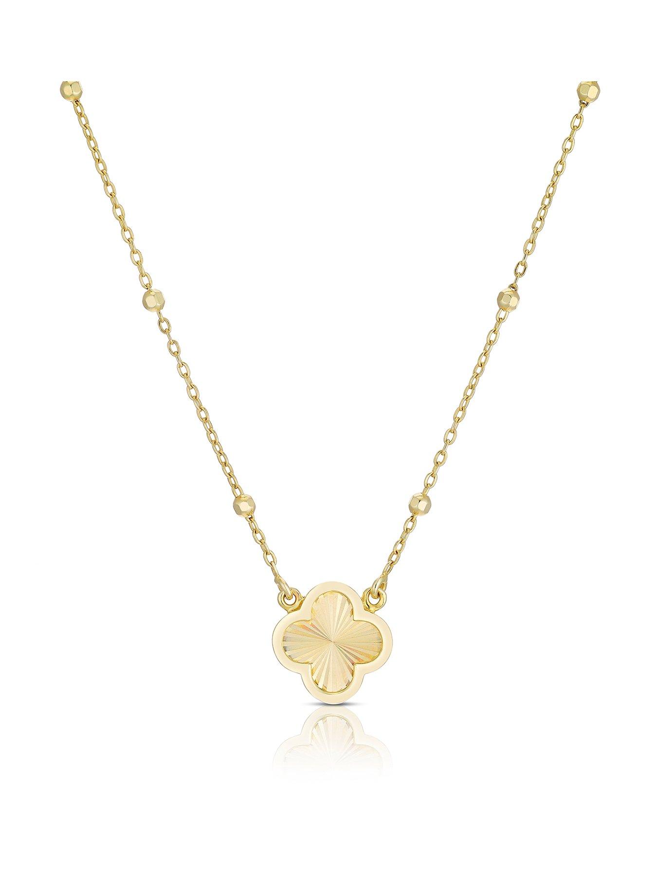 Ernest Jones 9ct Gold 16" Diamond Cut Clover Pendant Necklace
