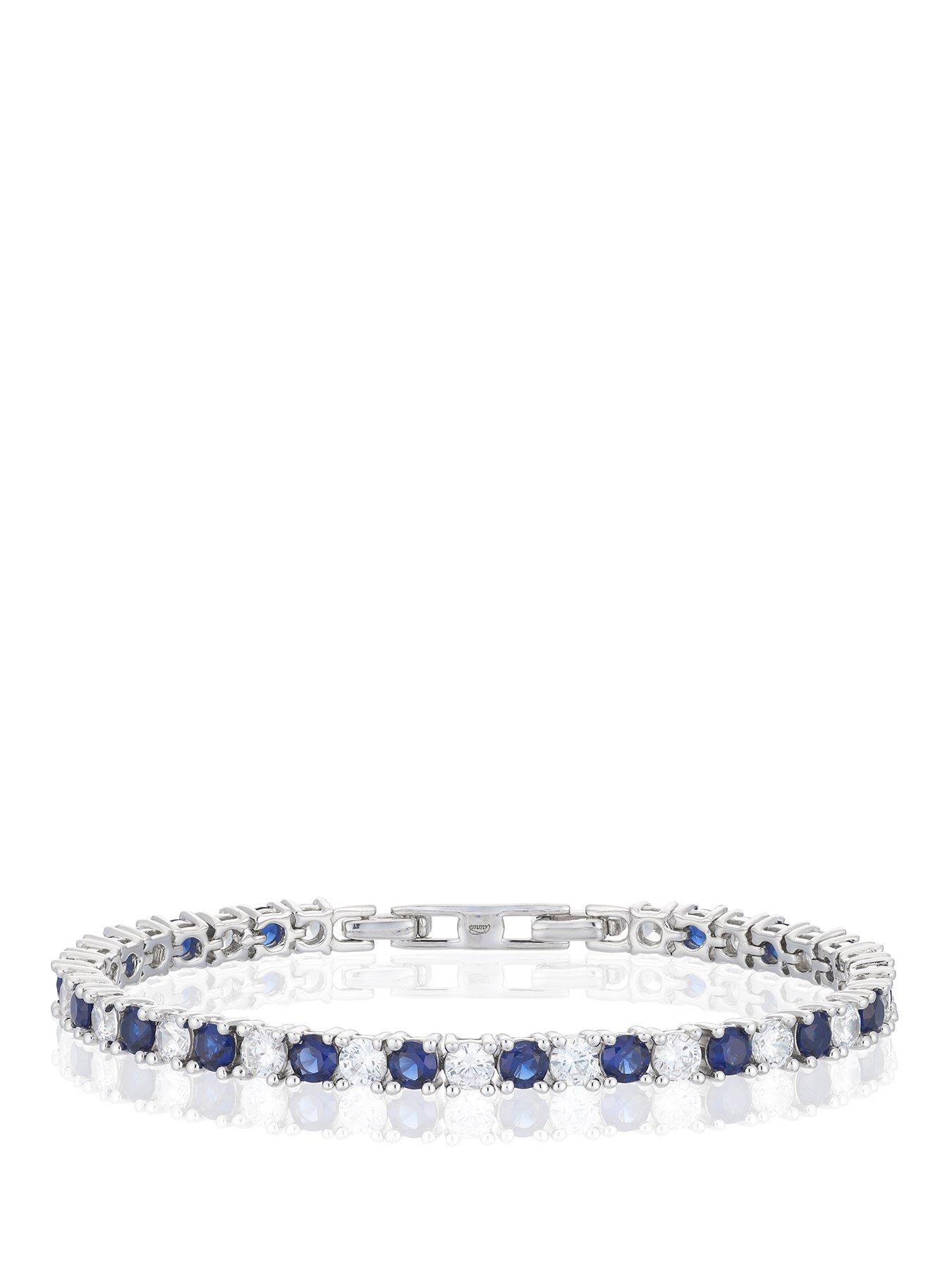 H. Samuel Emmy London Platinum Plated Sterling Silver Blue  &  Clear CZ Tennis Bracelet