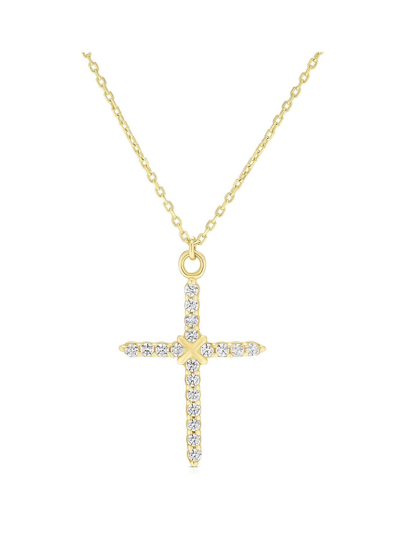H. Samuel 9ct Gold CZ Cross Pendant Necklace