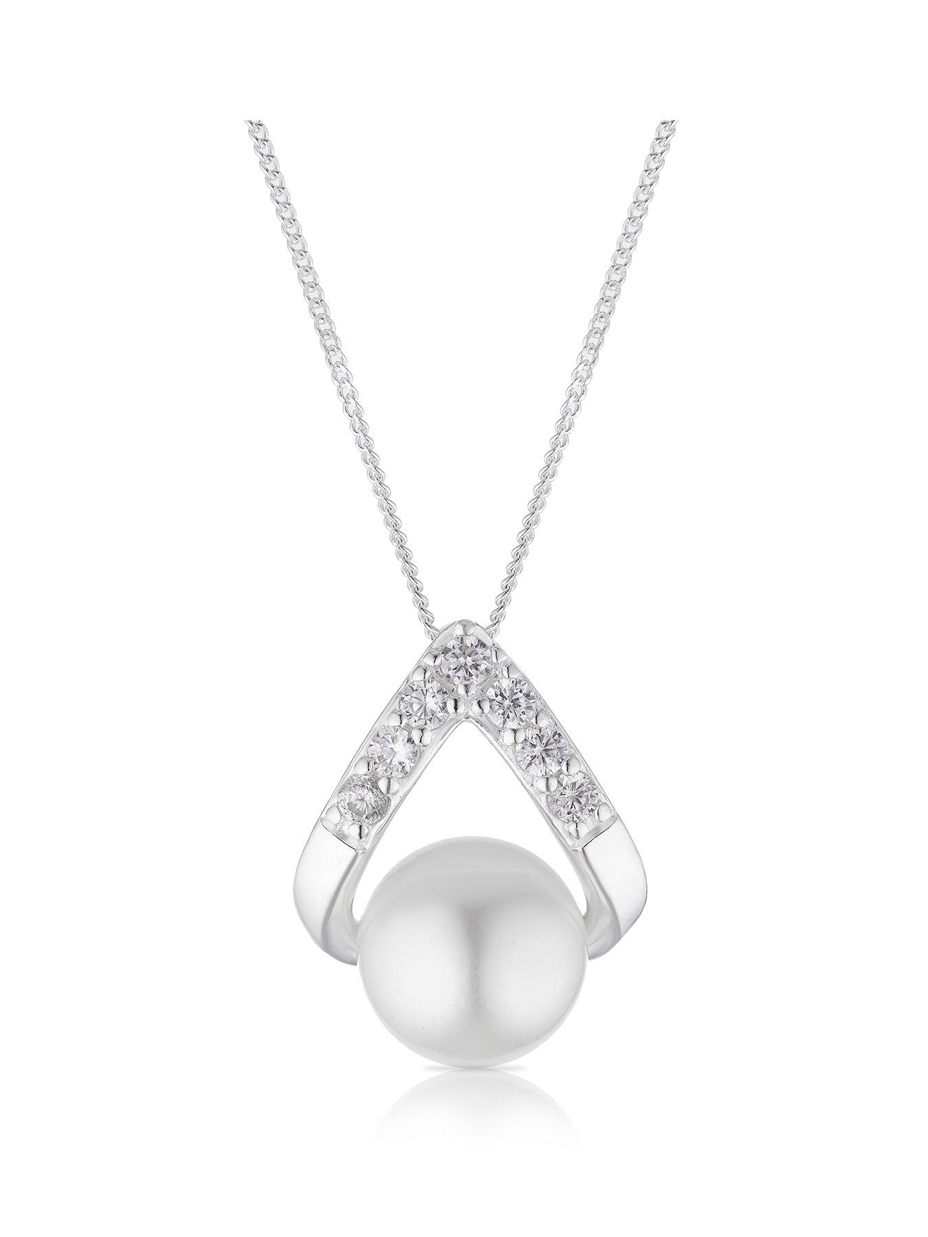 H. Samuel Sterling silver Pearl  &  Cubic Zirconia Tear Pn 16 2" - One Colour