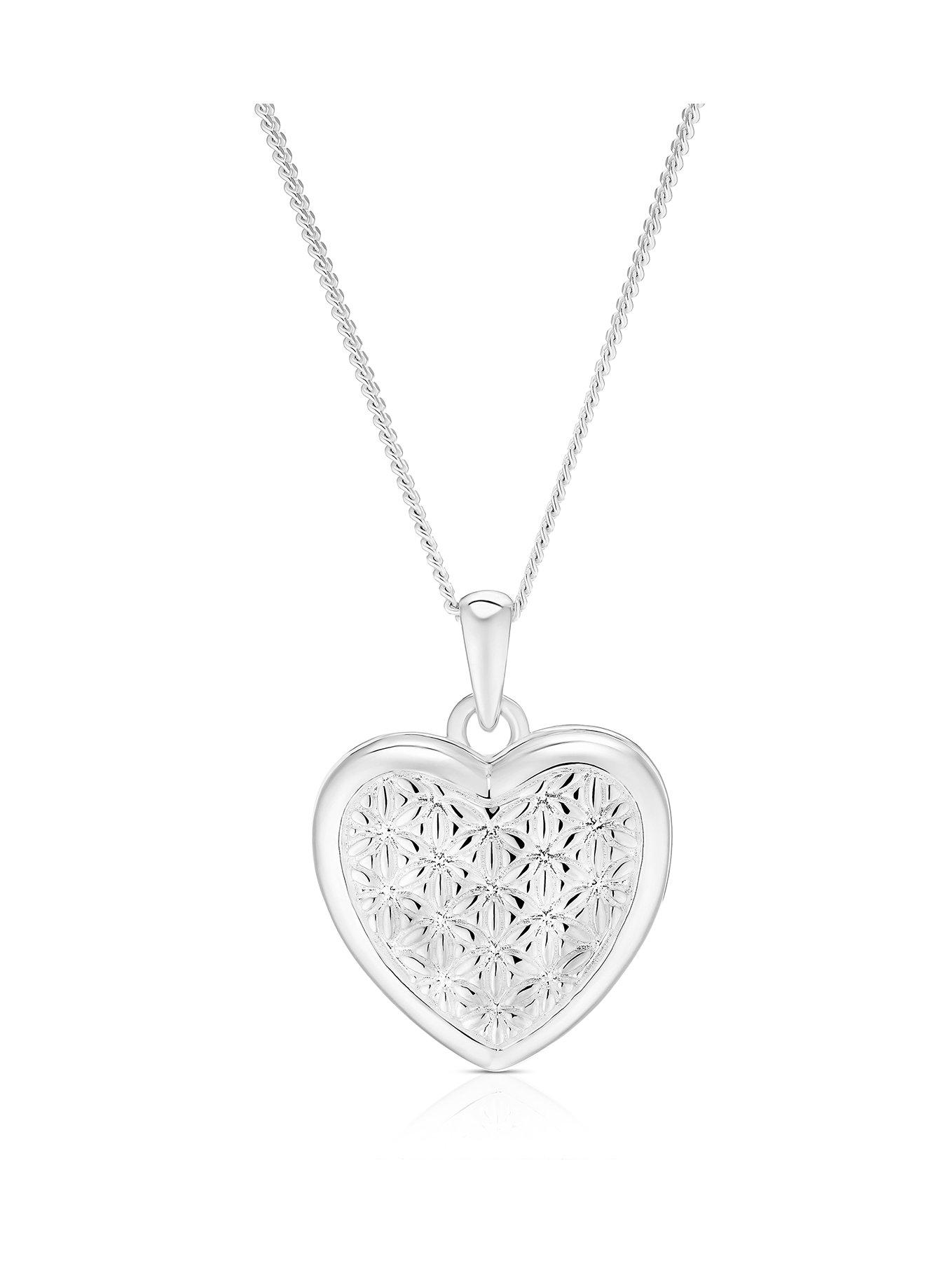 H. Samuel Sterling Silver Daisy Pattern 18" Heart Locket