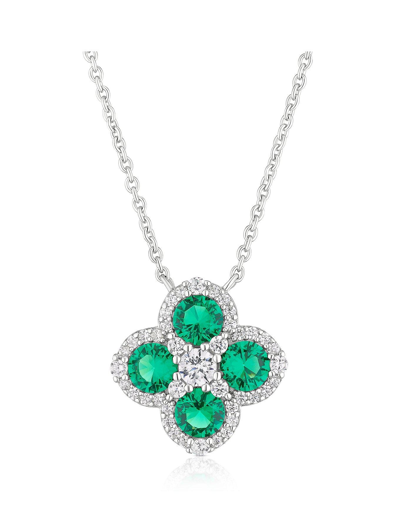 H. Samuel Sterling Silver Green CZ Clover Pendant Necklace