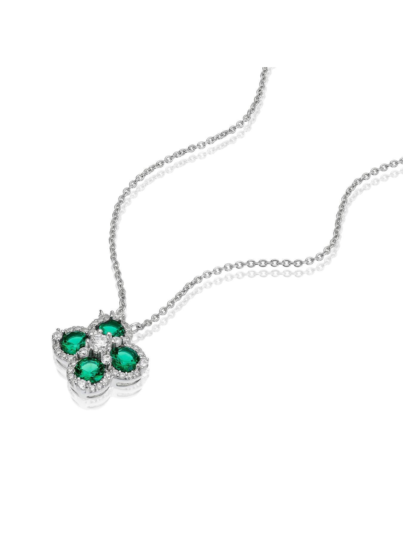 Image 2 of 3 of H. Samuel Sterling Silver Green CZ Clover Pendant Necklace