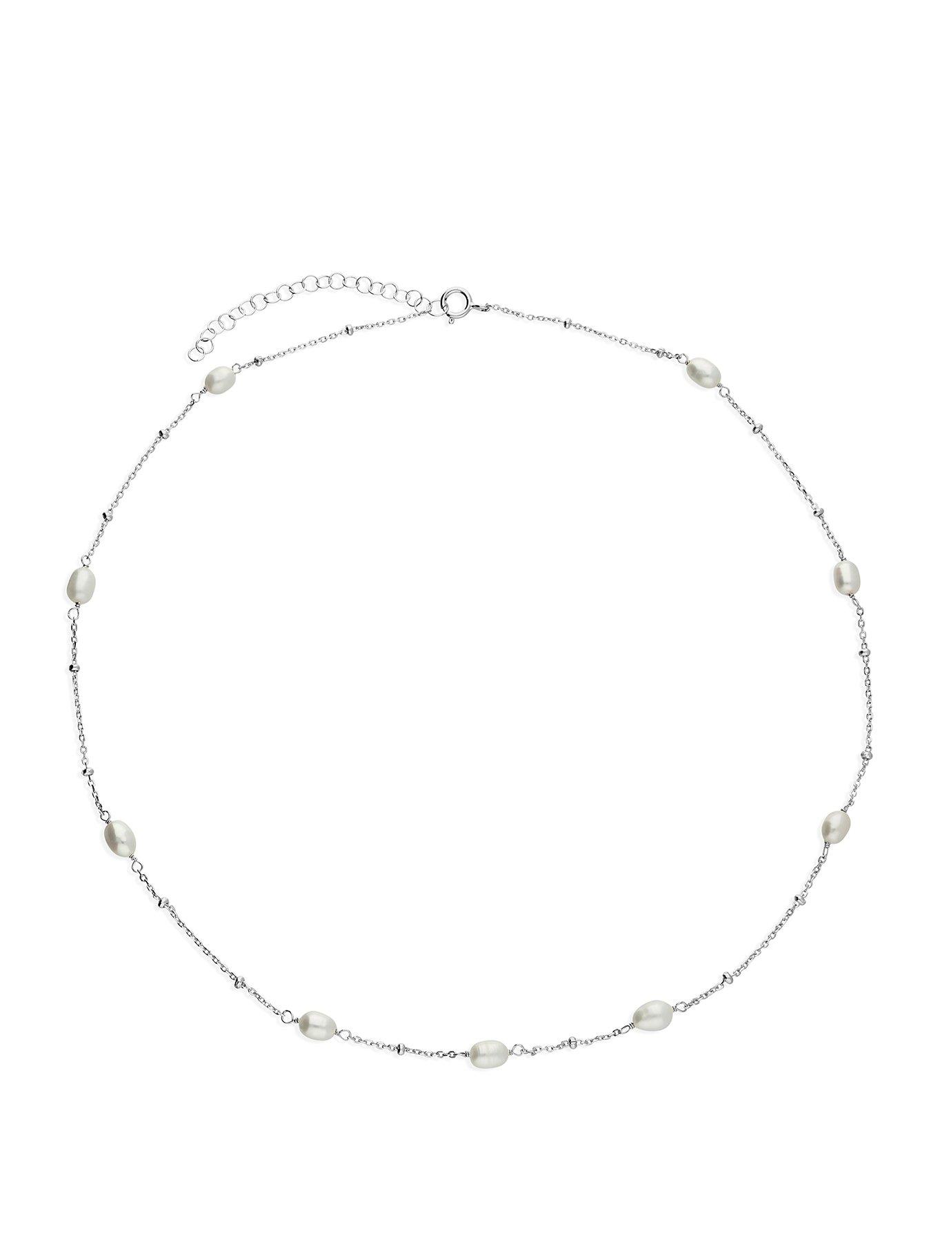 Ernest Jones Sterling Silver & Cultured Freshwater Pearl Station Necklace