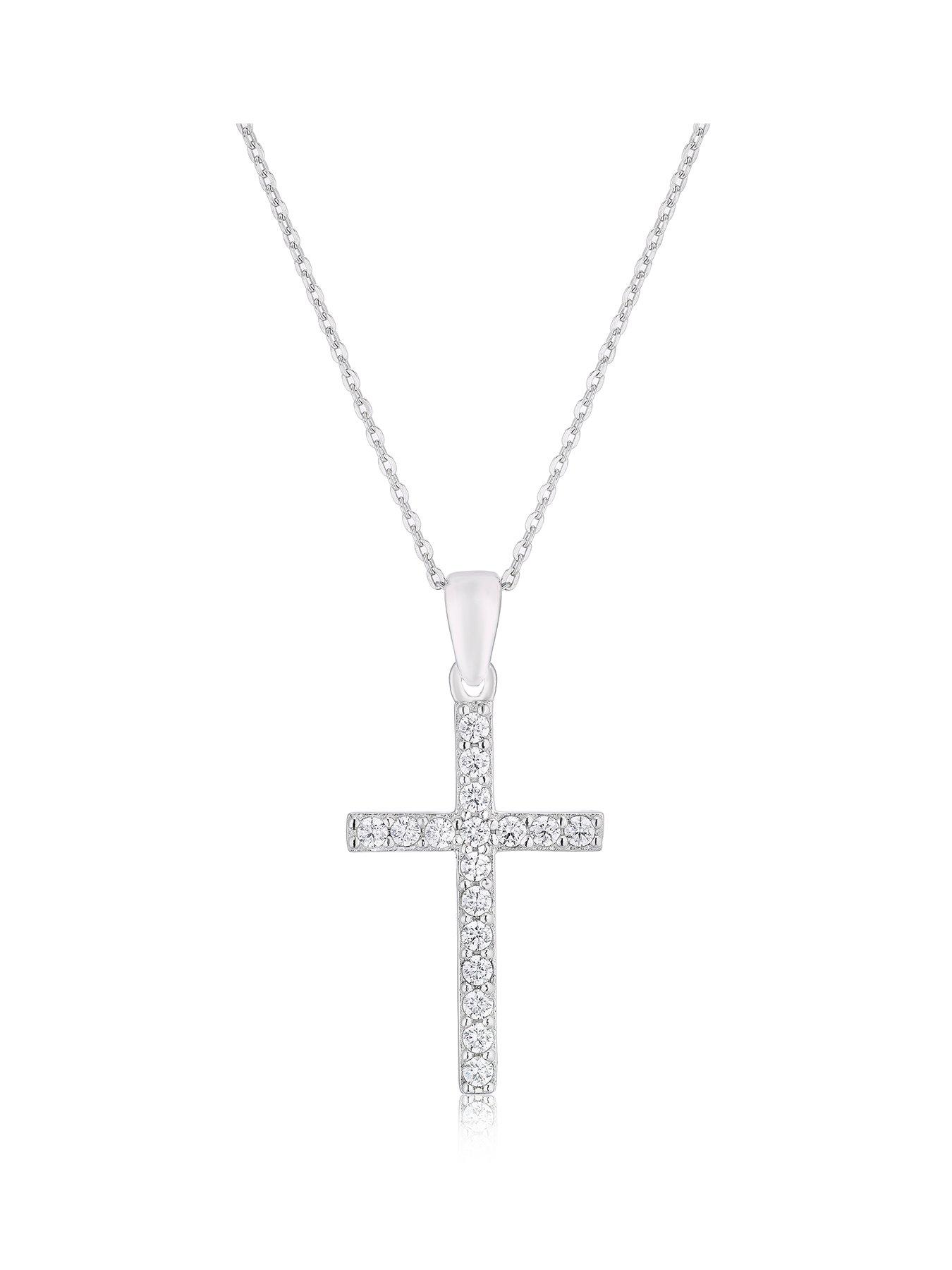 Ernest Jones Sterling Silver CZ Large Cross Pendant