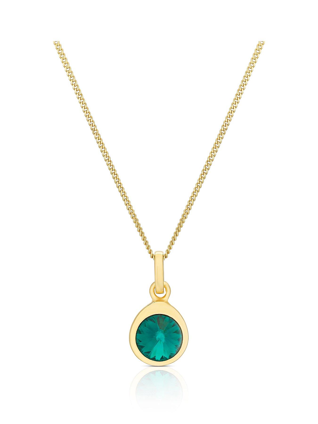 H. Samuel Sterling Silver Gold Tone Emerald Preciosa Crystal Pendant 16+2" Necklace