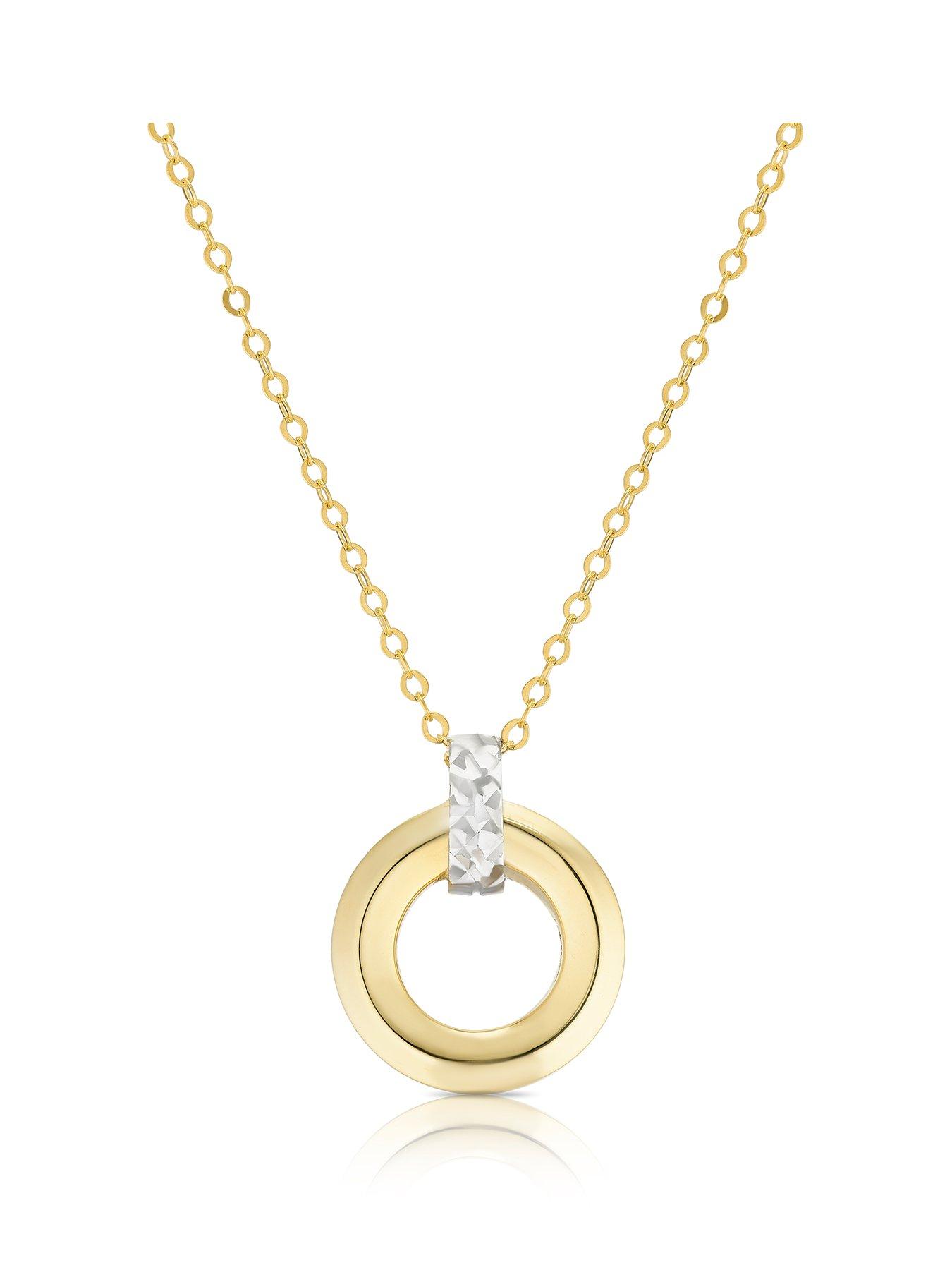 Ernest Jones 9ct Gold Dia Cut Circle Pendant Necklace