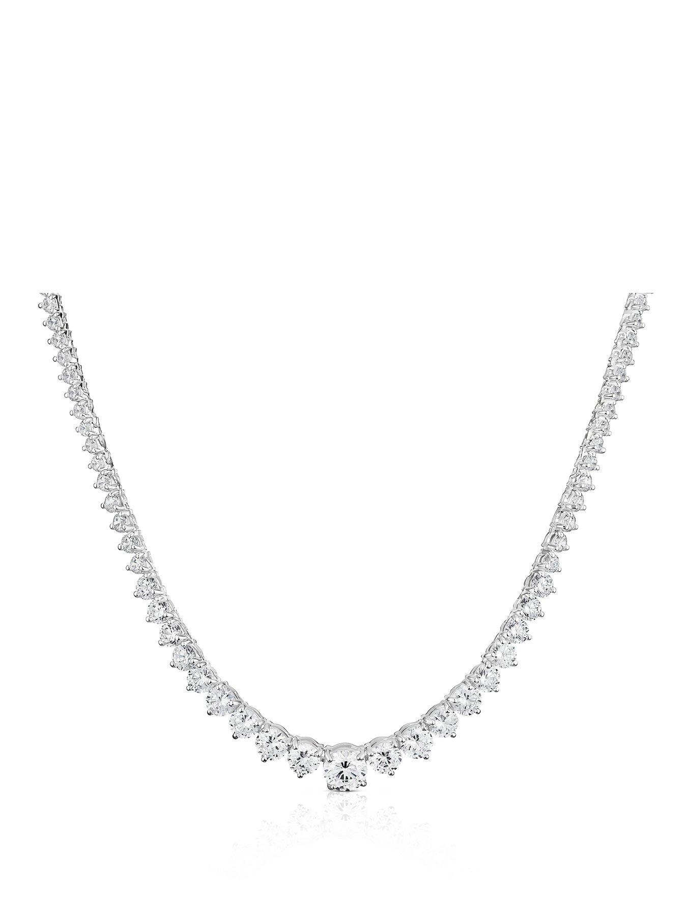 Ernest Jones Sterling Silver Graduated Cz Necklace