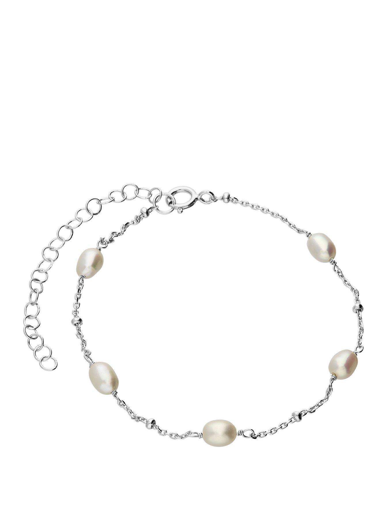 Ernest Jones Sterling Silver Cultured Freshwater Pearl Station Bracelet