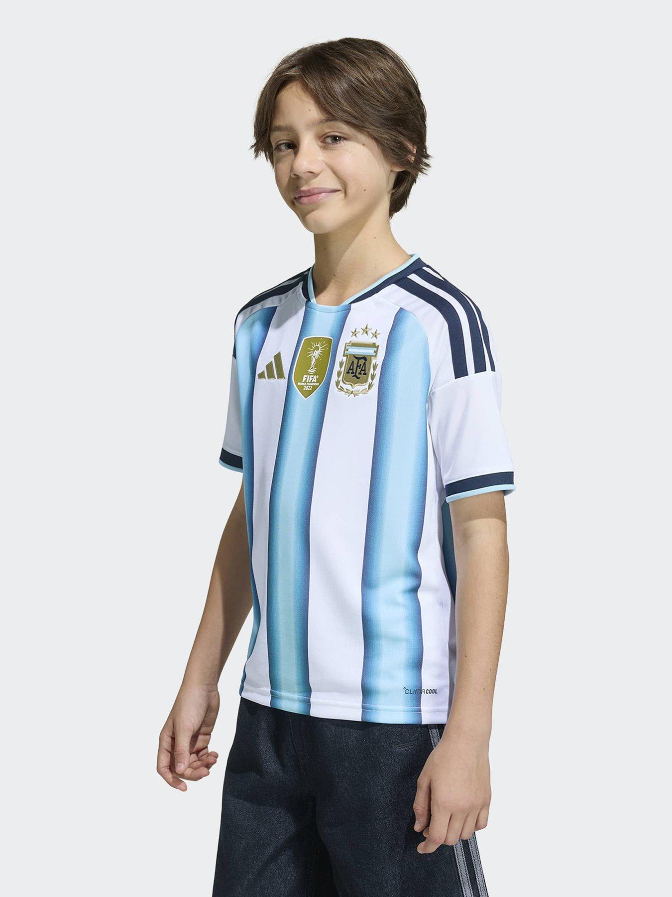 adidas Junior Argentina Replica 26 Home Football Shirt, White/Iceblu/Ltblue, Size 9-10 Years