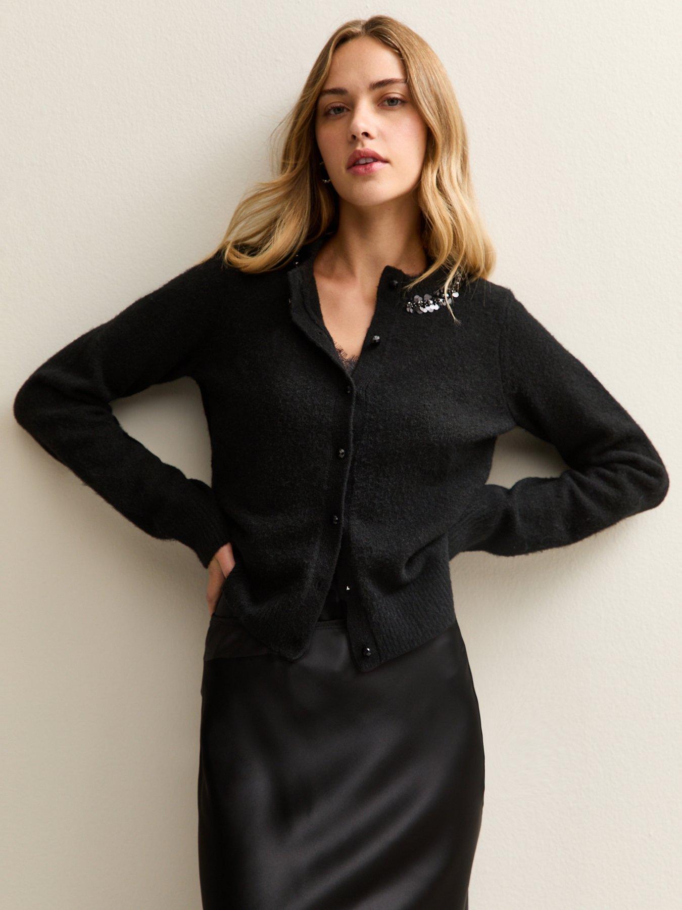 New Look Black Sequin Neck Trim Cardigan