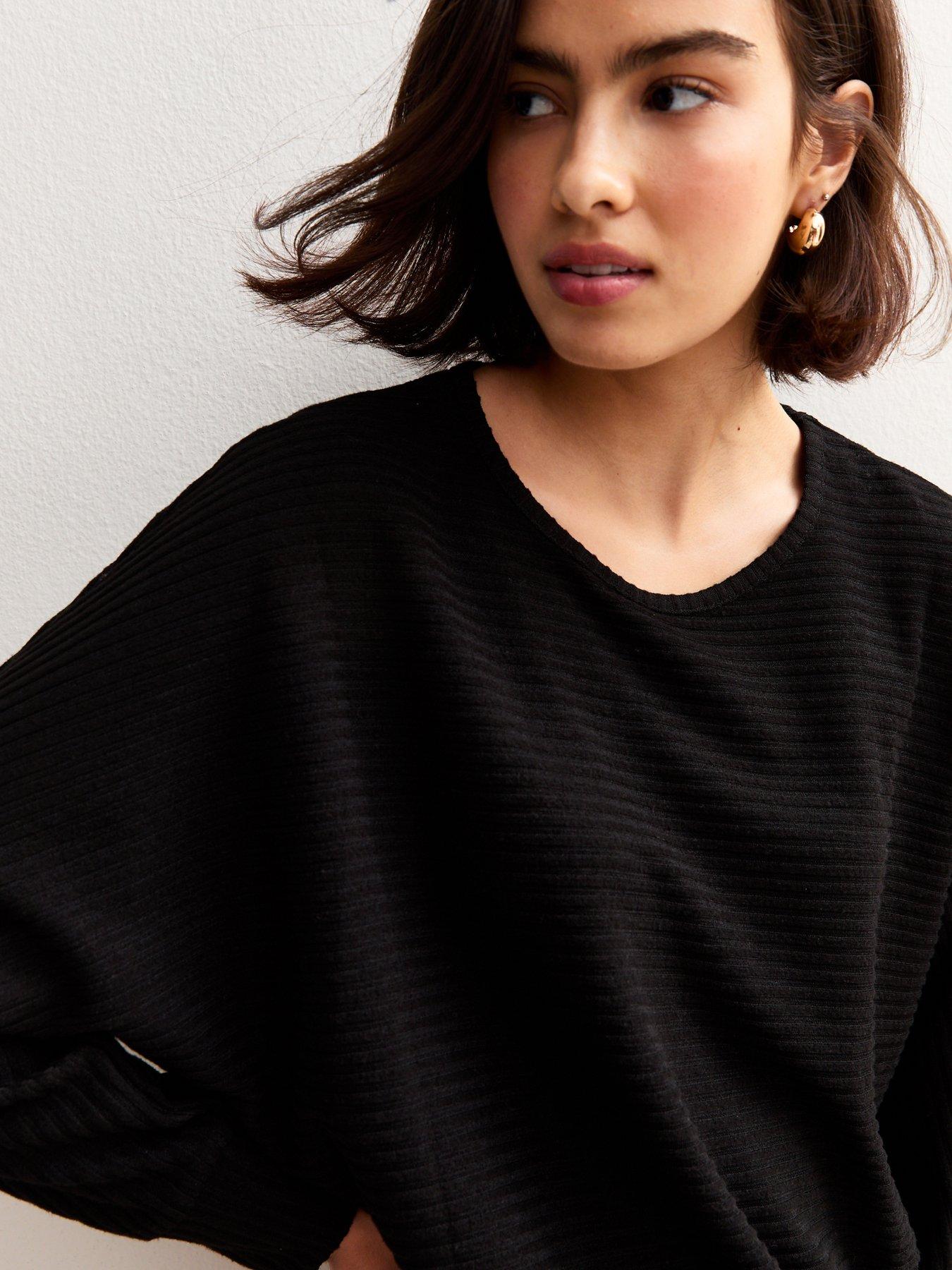 Image 5 of 5 of New Look Soft Touch Ribbed Batwing Sleeve Top - Black