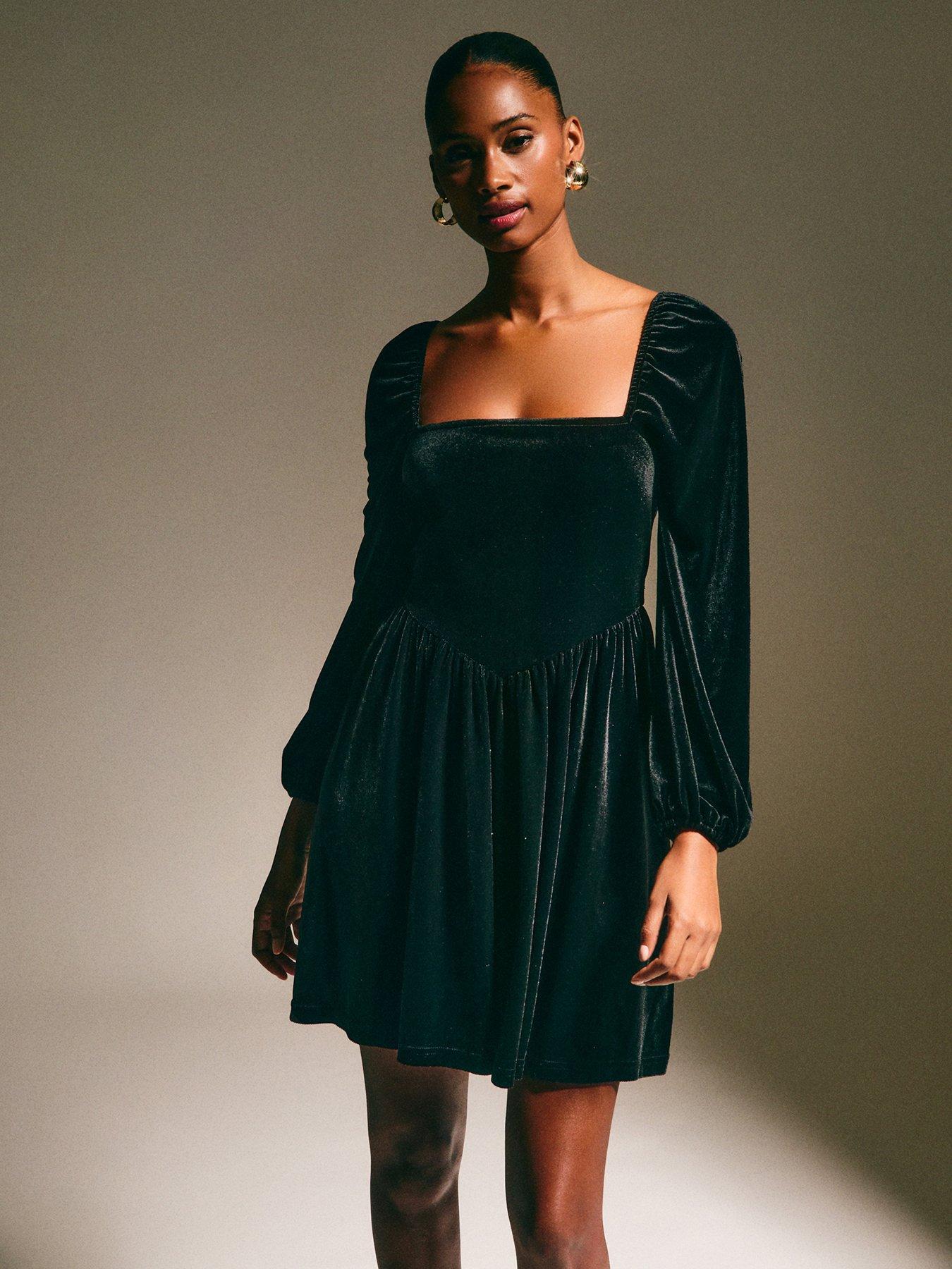 New Look Black Velvet Square Neck Mini Dress