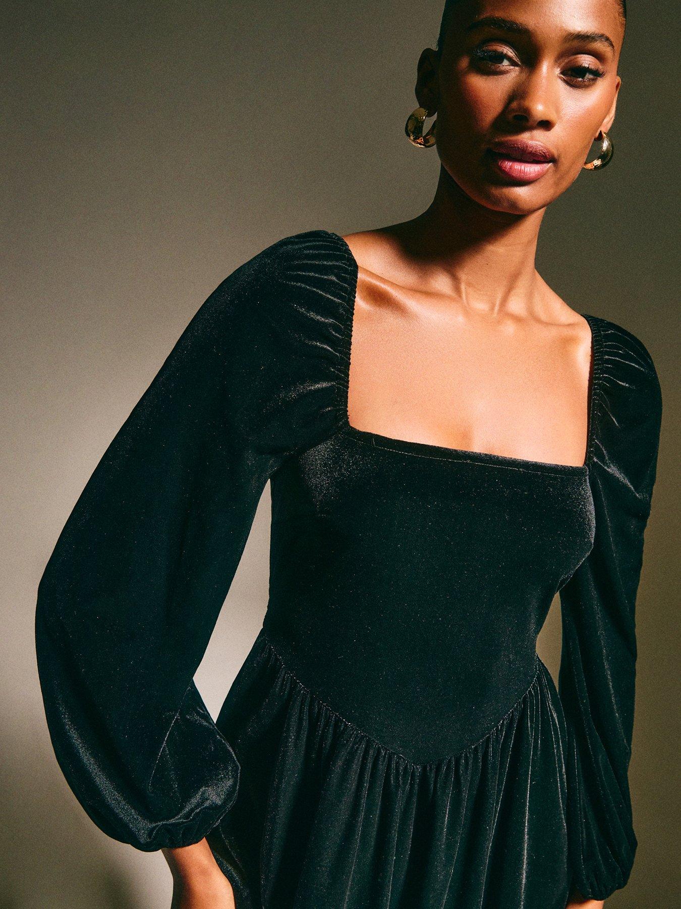 New Look Velvet Square Neck Mini Dress - Black | Very