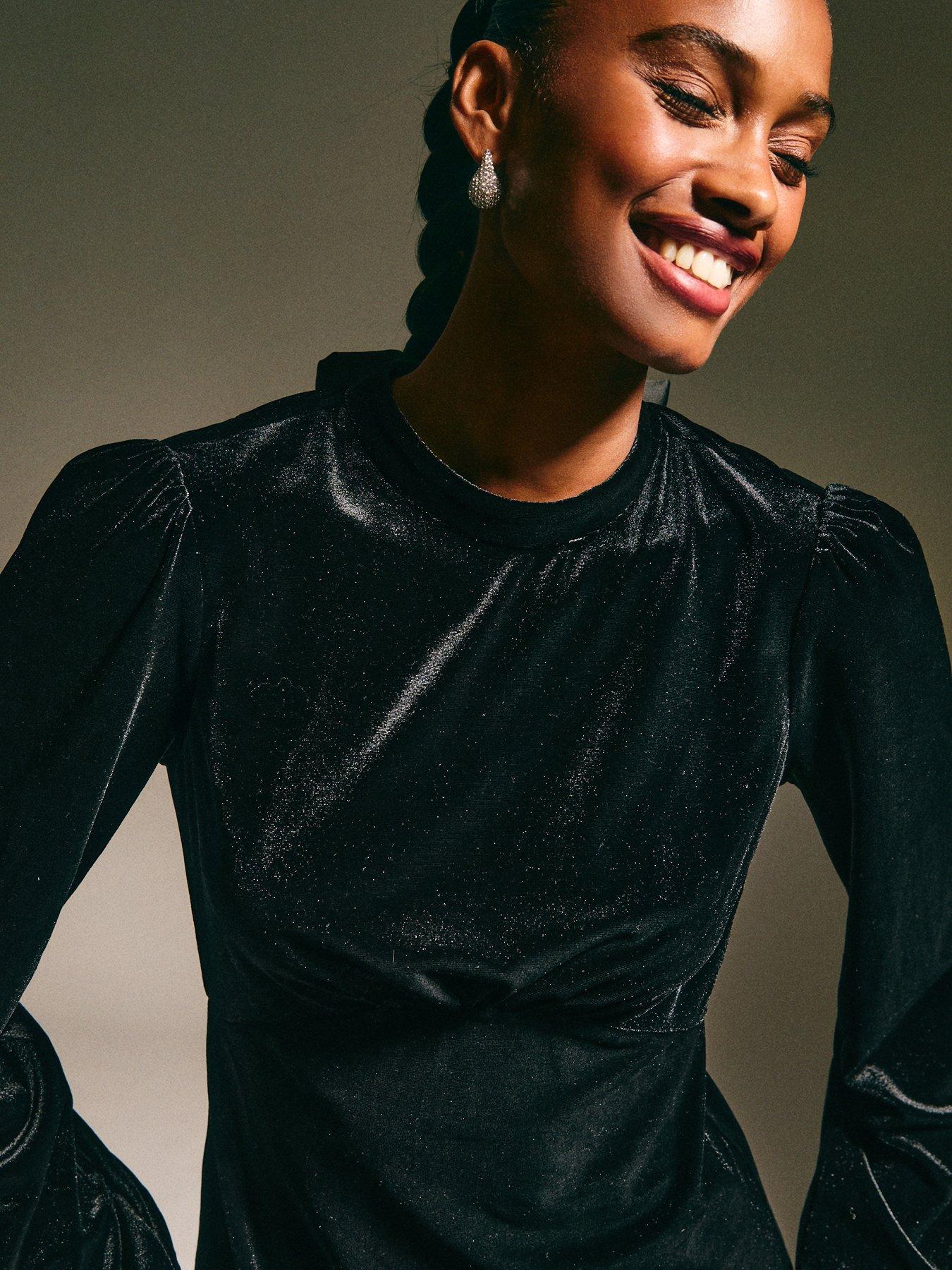 New Look Velvet Long Sleeve Mini Dress - Black | Very