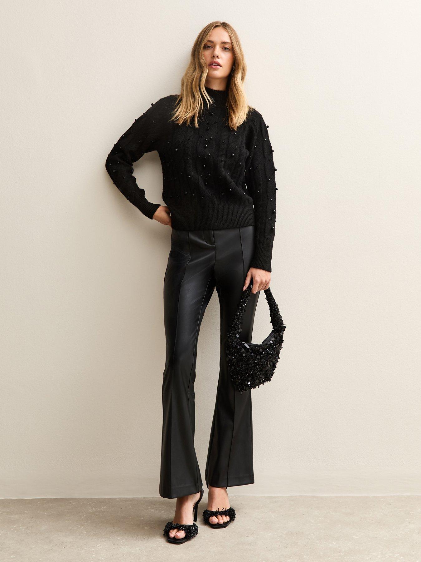 Image 3 of 6 of New Look Black Cable Knit Bead Embellished Jumper