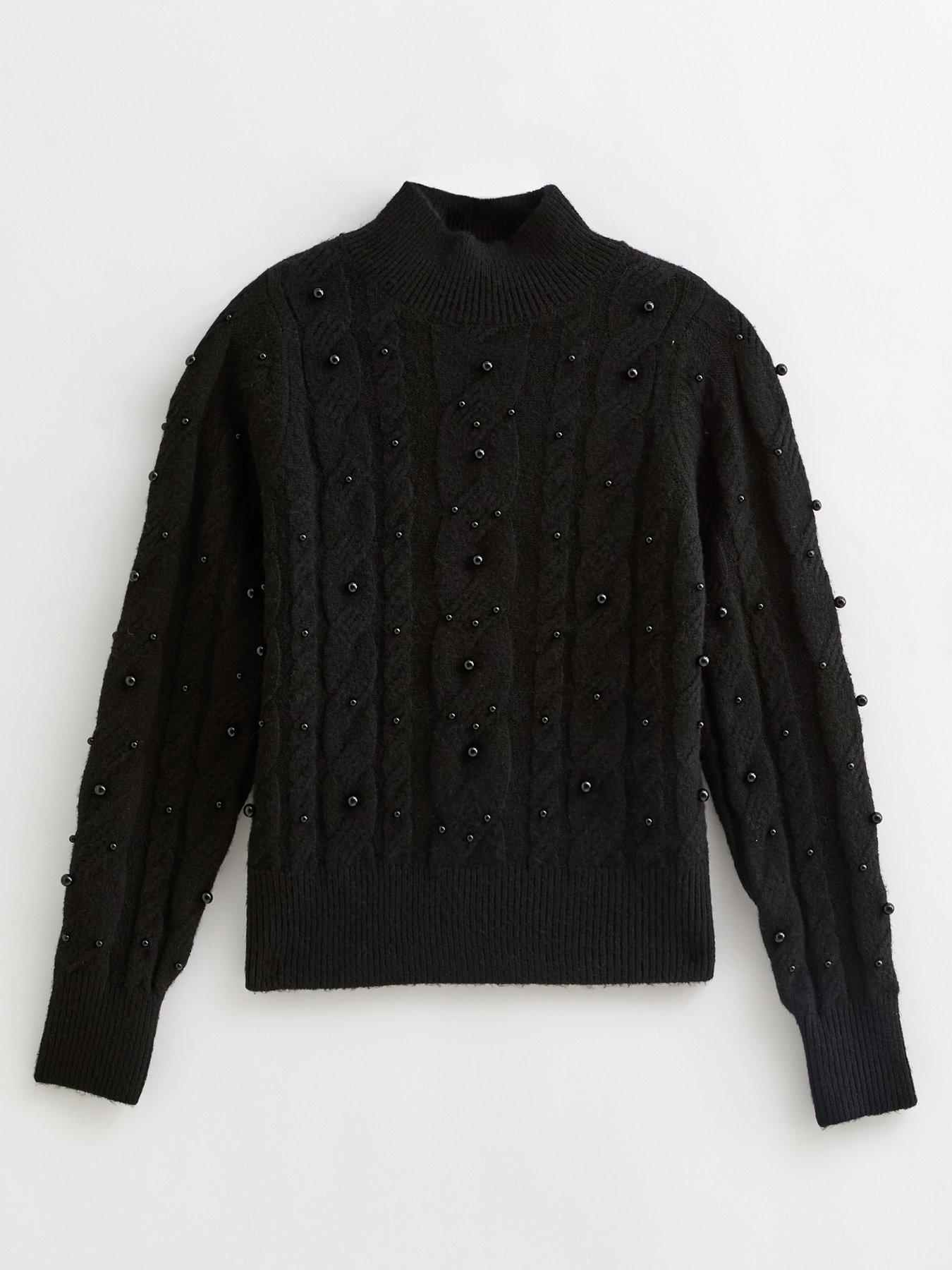 Image 5 of 6 of New Look Black Cable Knit Bead Embellished Jumper