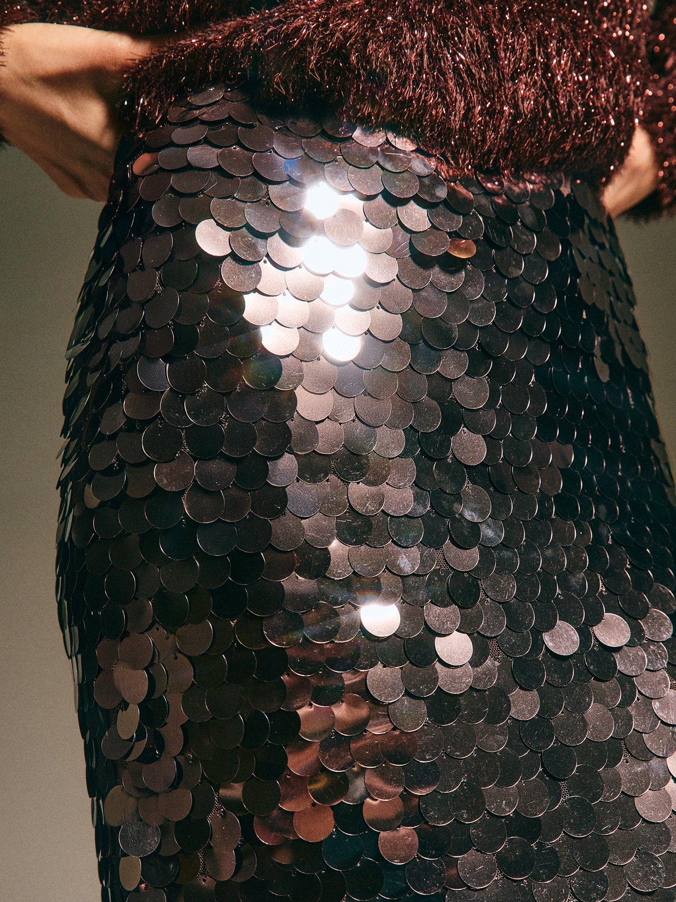 Image 4 of 6 of New Look Sequin Midi Skirt - Dark Brown