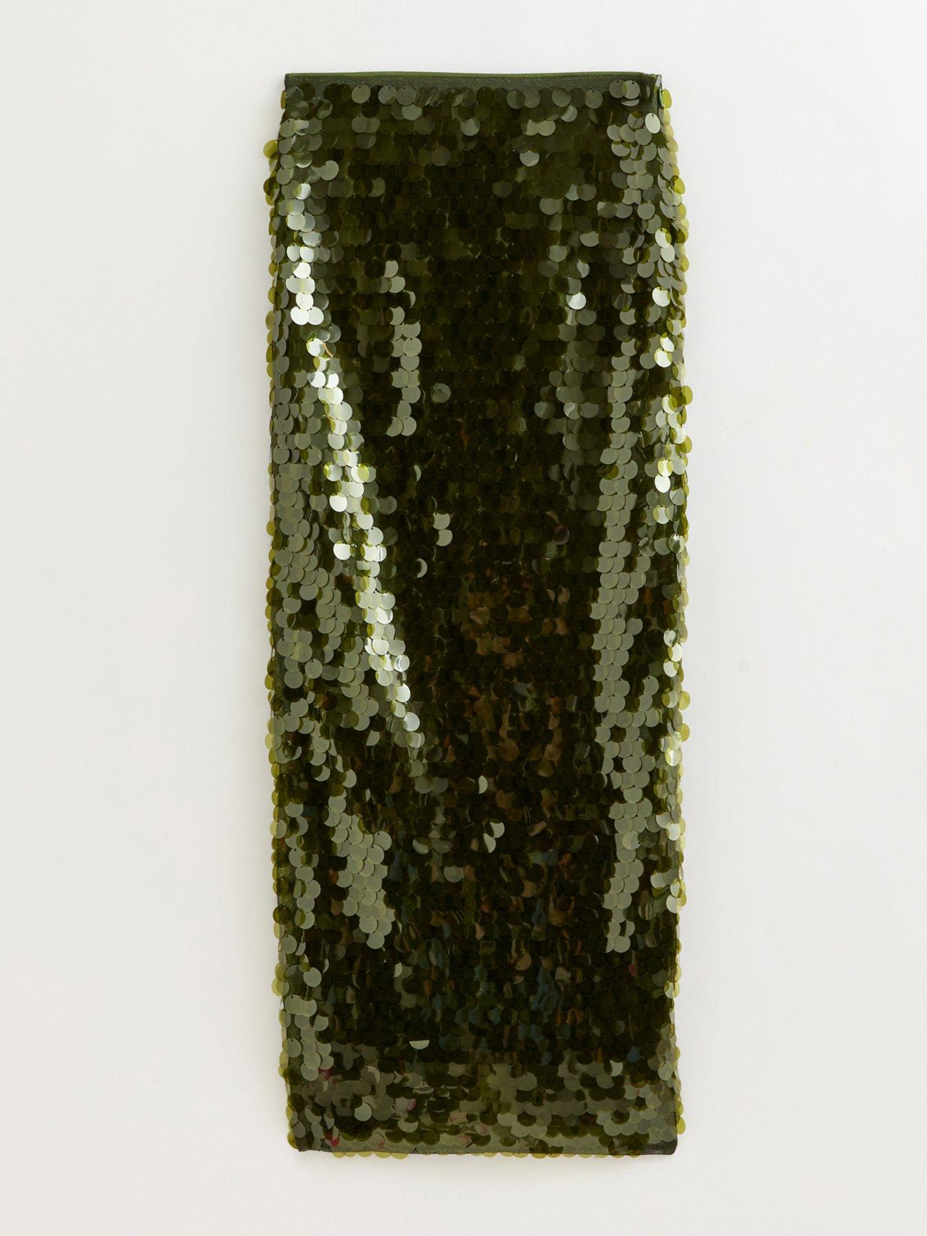 Image 5 of 6 of New Look Khaki Sequin Midi Skirt