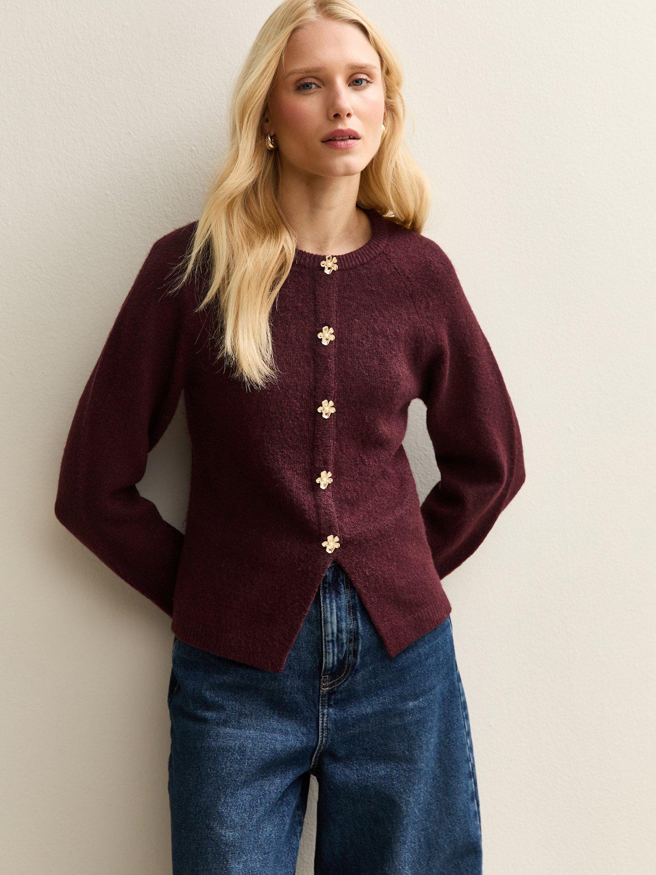 New Look Flower Appliqué Jumper - Burgundy