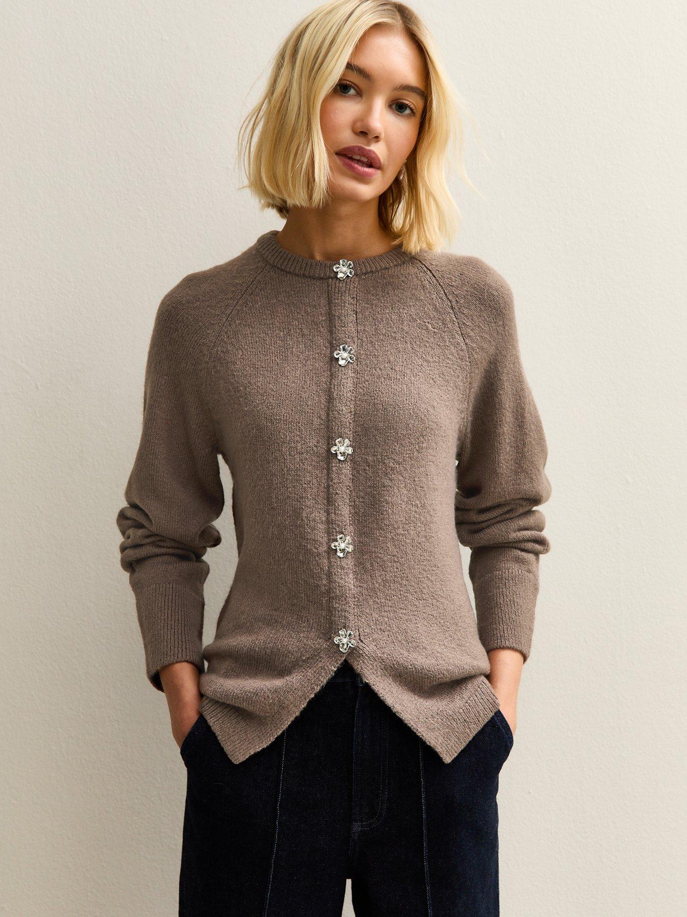 New Look Flower Appliqué Jumper - Brown