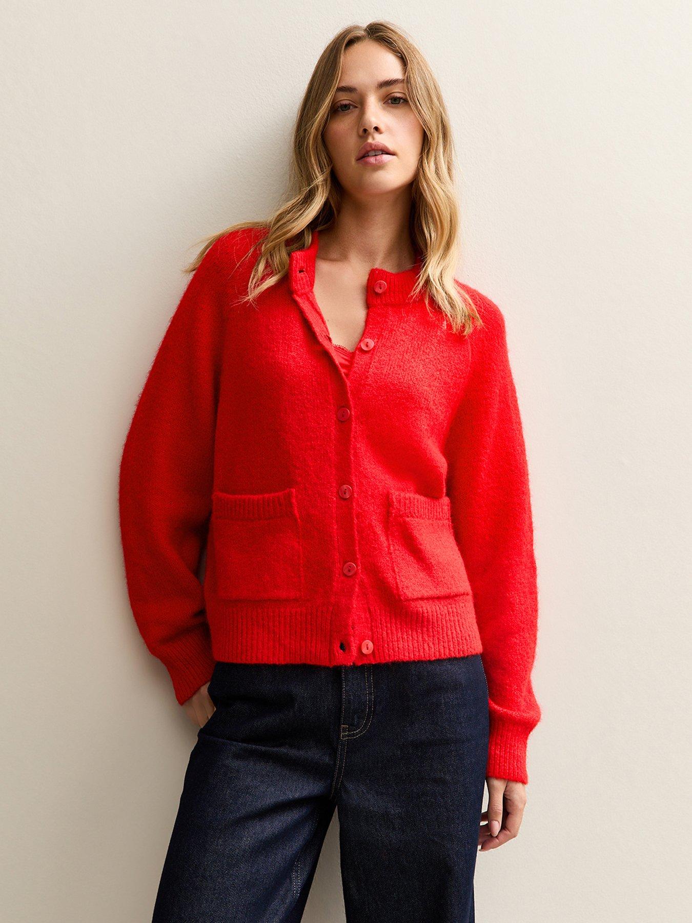New Look: Bright Red Double Pocket Cardigan