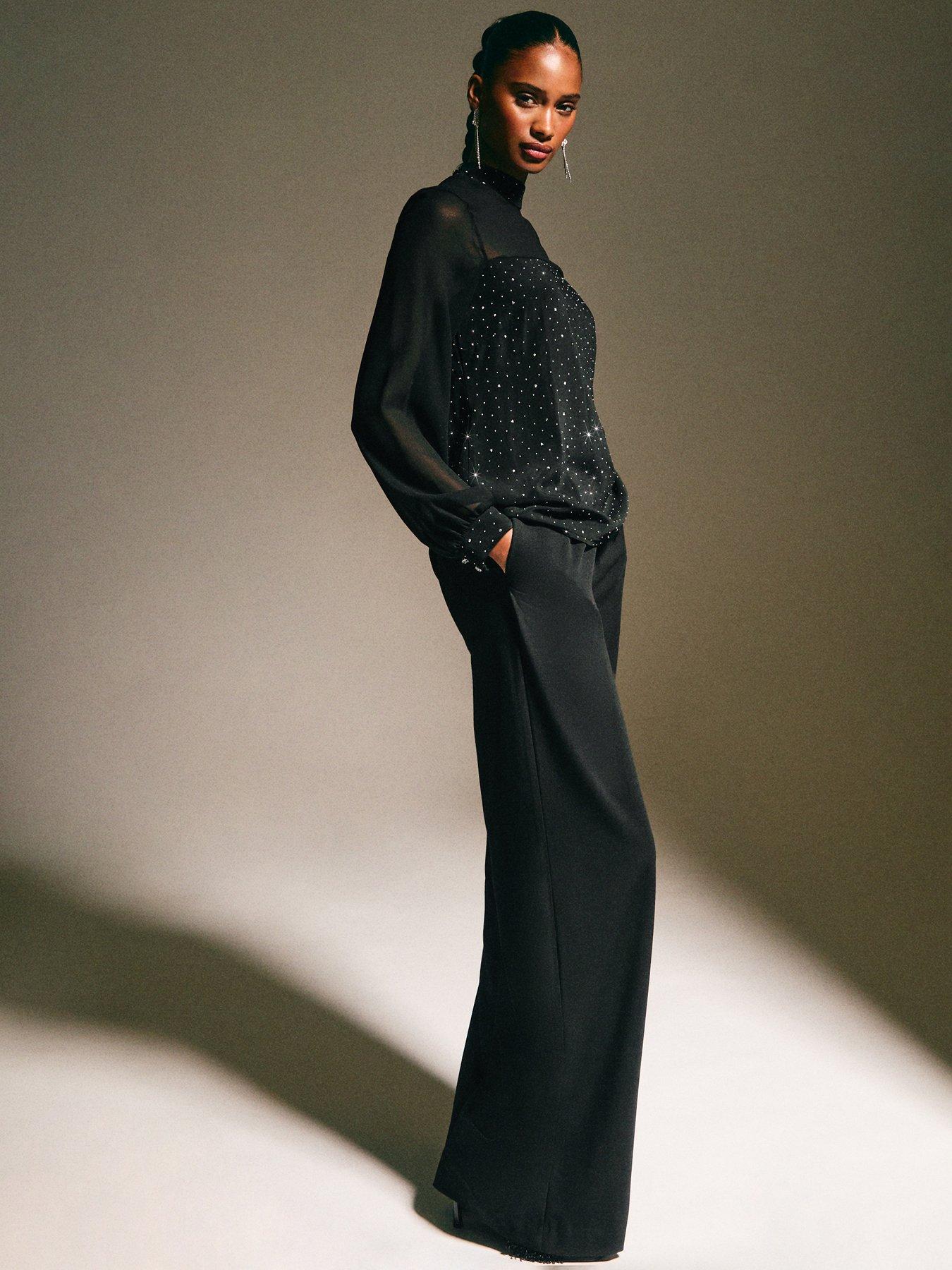 Image 3 of 5 of New Look Diamante Embellished Panelled Top - Black