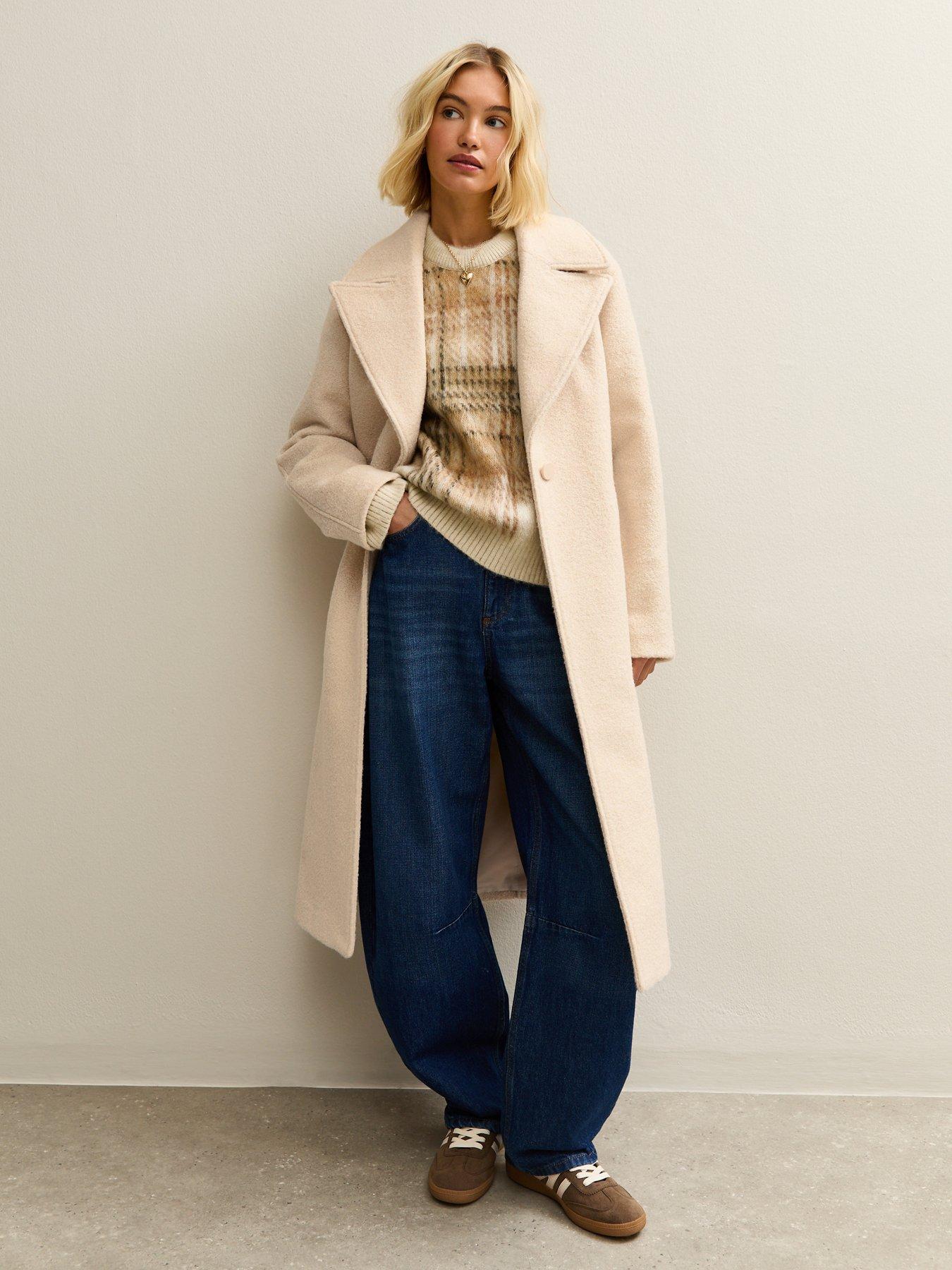 New Look Cream Textured Single Breasted Coat