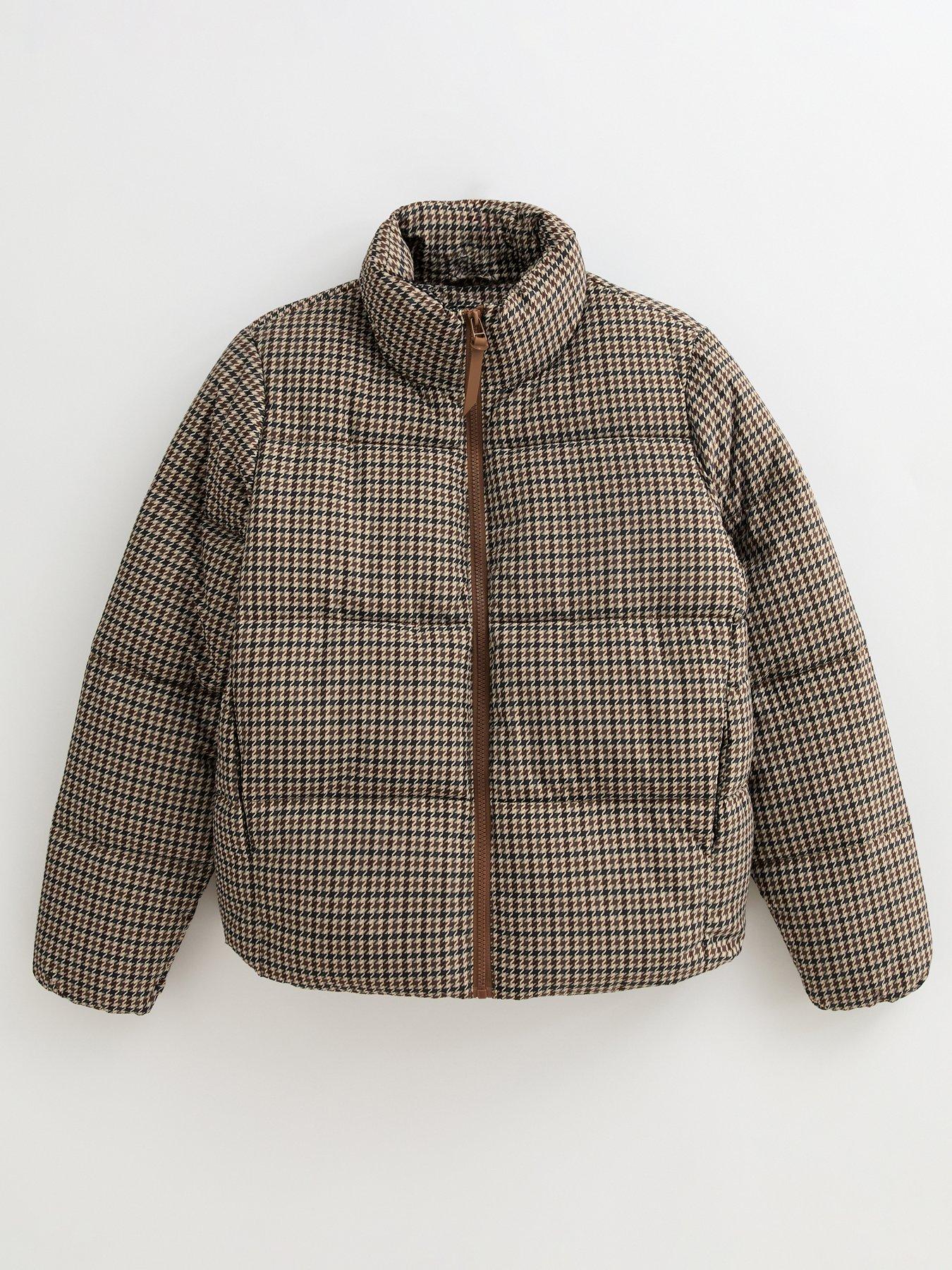 Image 6 of 6 of New Look Brown Houndstooth Check Pattern Cropped Puffer Jacket