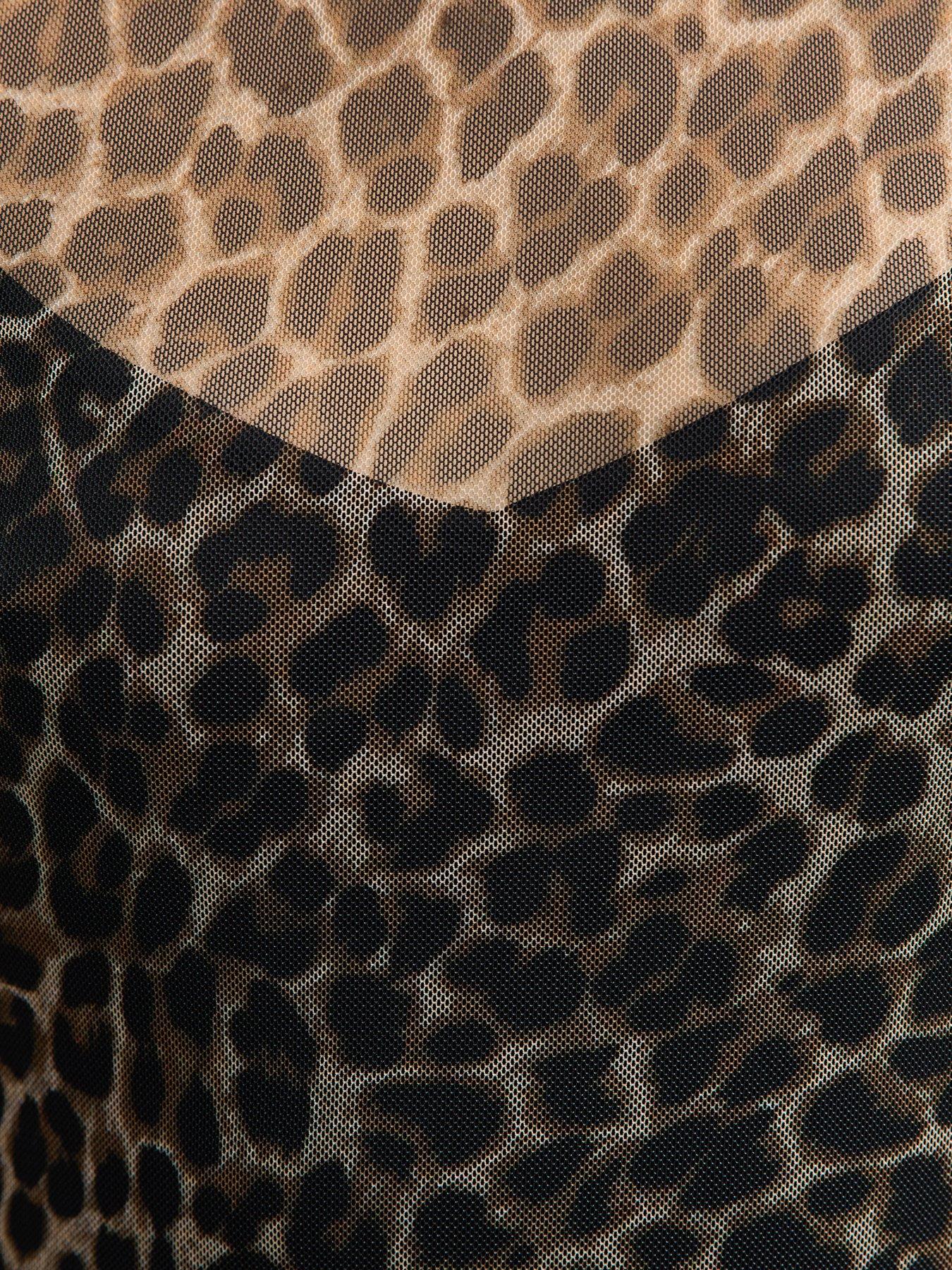Image 6 of 6 of New Look Leopard Print Cowl Back Mesh Midi Dress - Brown