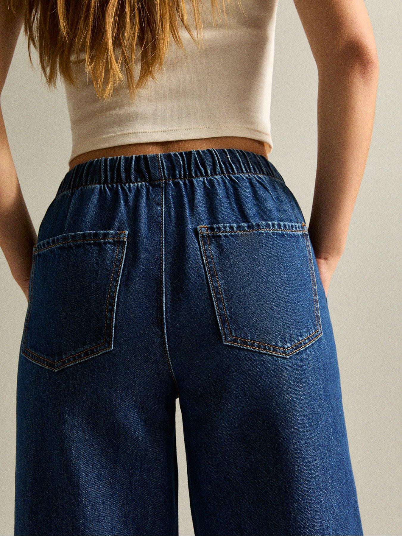 Image 6 of 6 of New Look Blue Denim Wide Leg Drawstring Waist Jeans