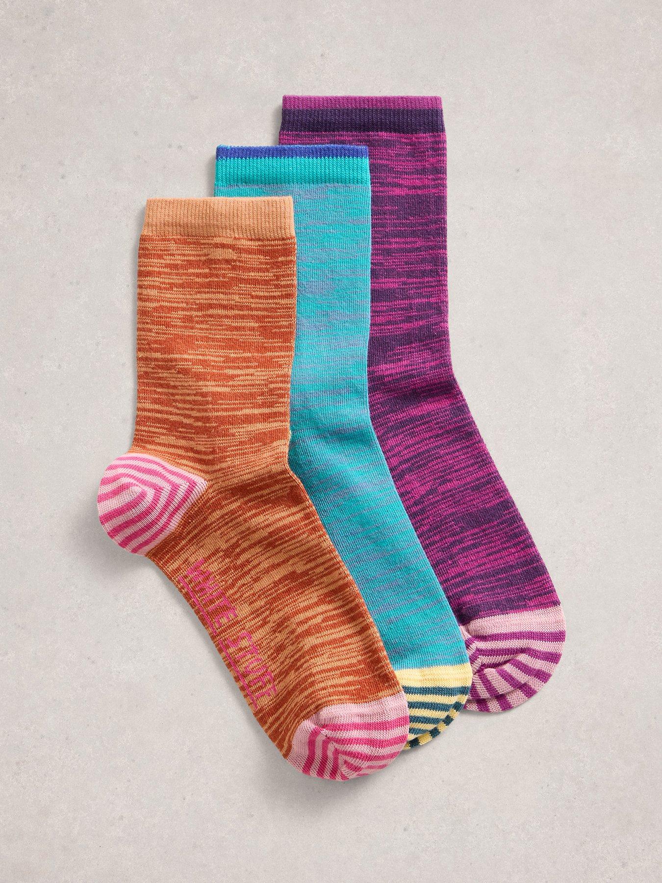 White Stuff 3 Pack Spacedye Ankle Socks - Blue/Orange/Purple