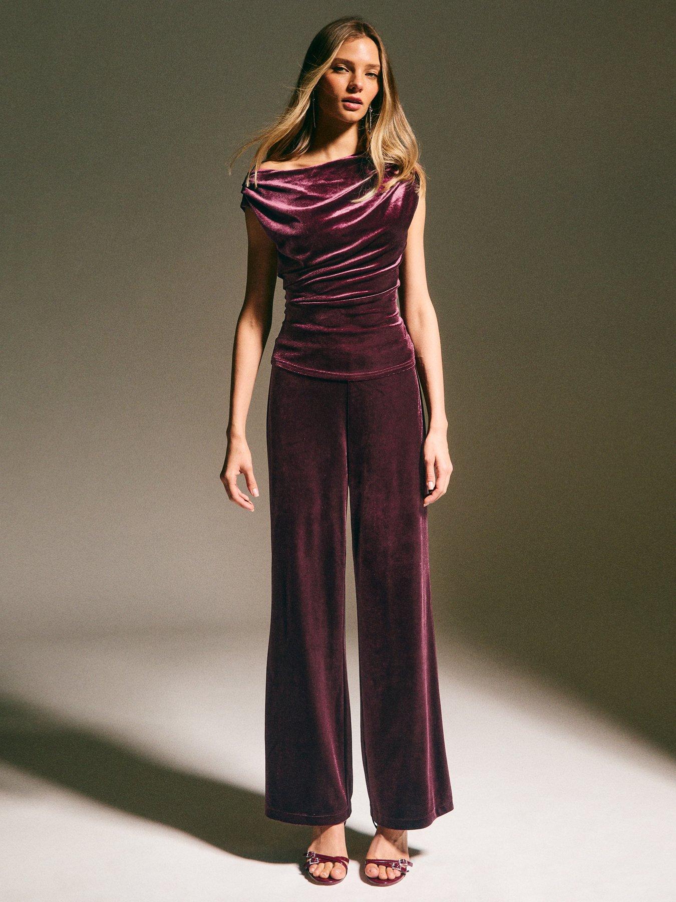 New Look Velvet Off The Shoulder Ruched Top - Burgundy