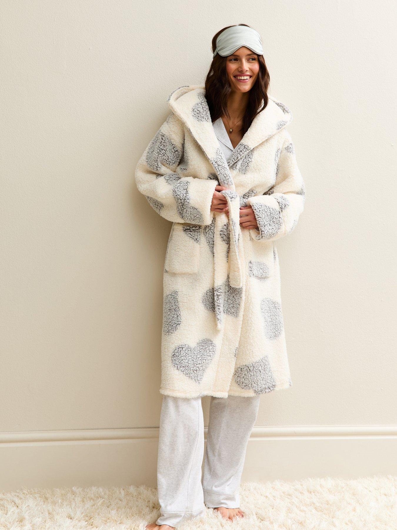 New Look Grey Heart Pattern Borg Texture Robe