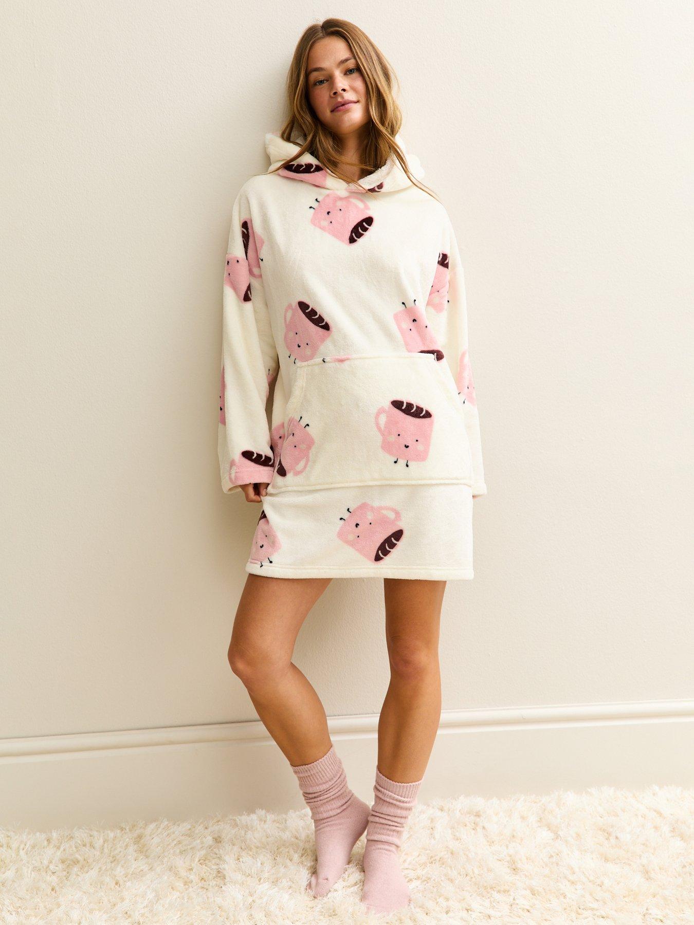 New Look White Oversized Hot Choc Print Fleece Hoodie