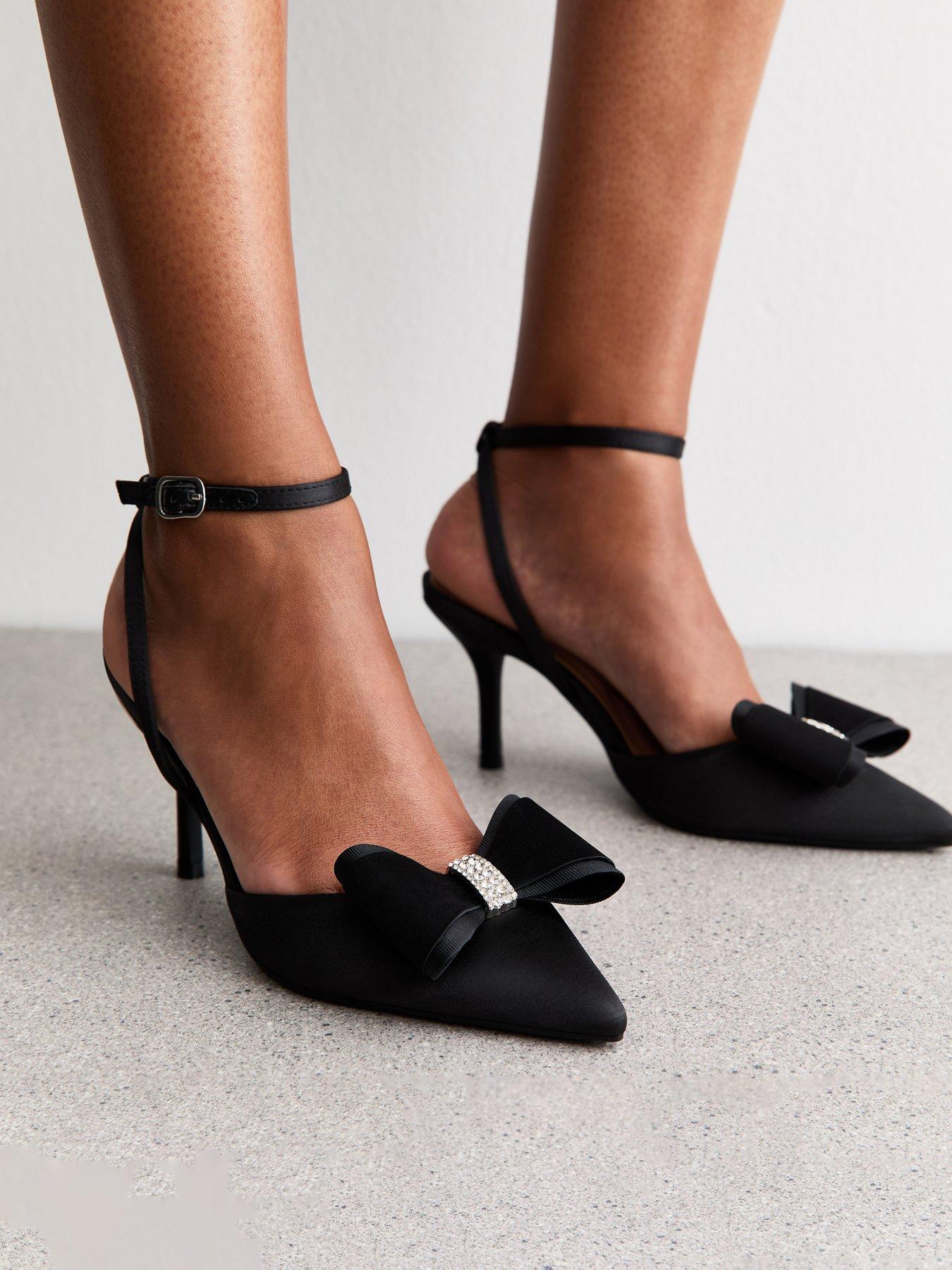 New Look Velvet Bow Stiletto Heels - Black