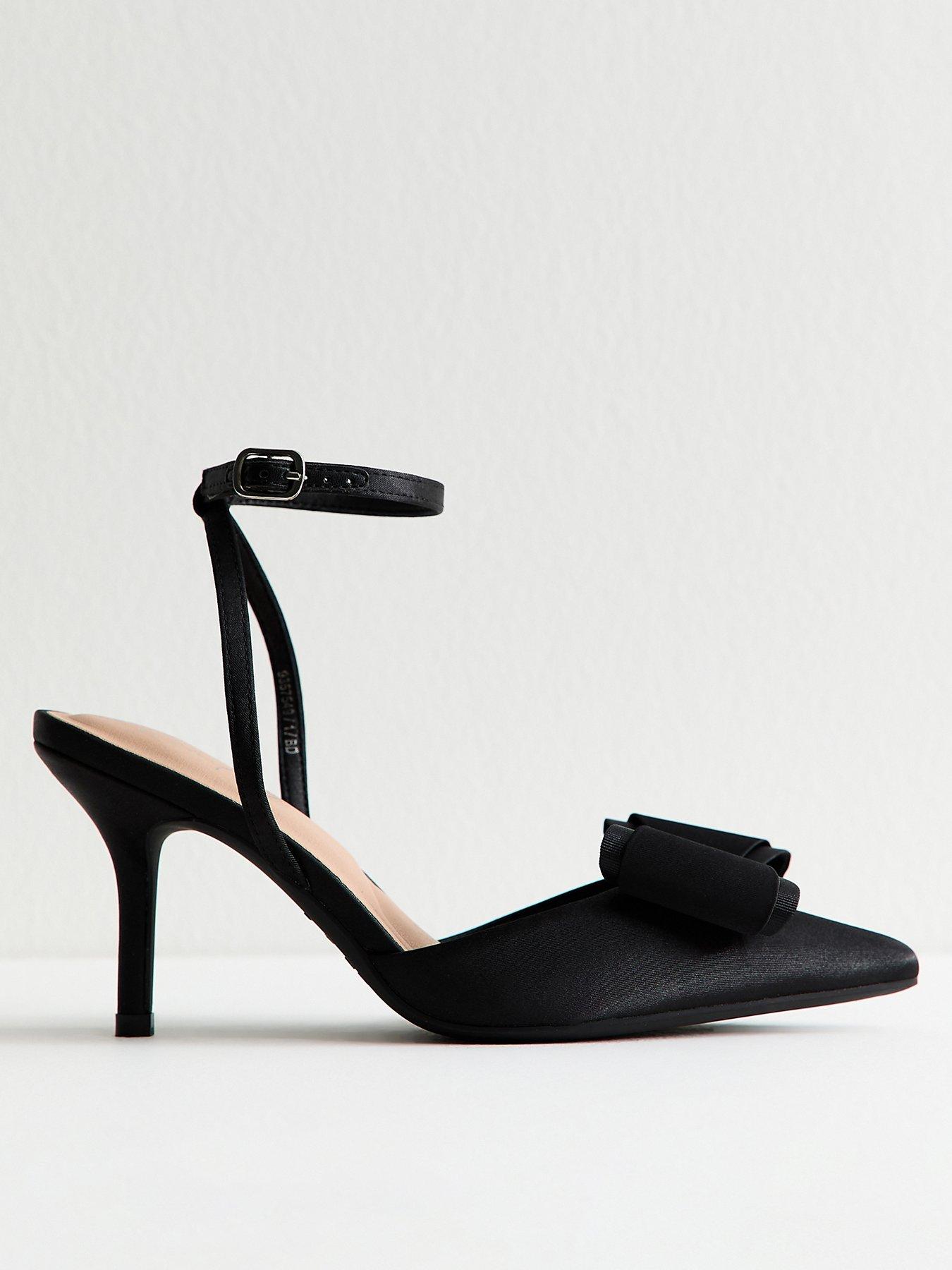 Image 2 of 5 of New Look Velvet Bow Stiletto Heels - Black