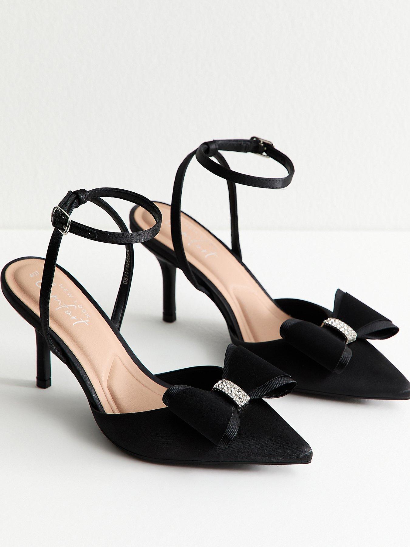 Image 3 of 5 of New Look Velvet Bow Stiletto Heels - Black