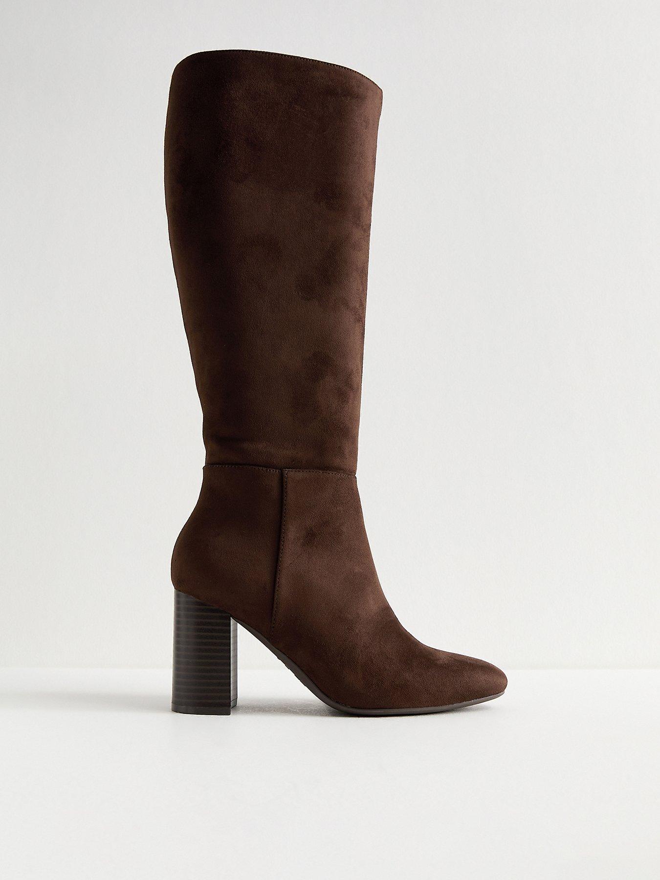 New Look: Faux Suede Knee High Boots - Brown