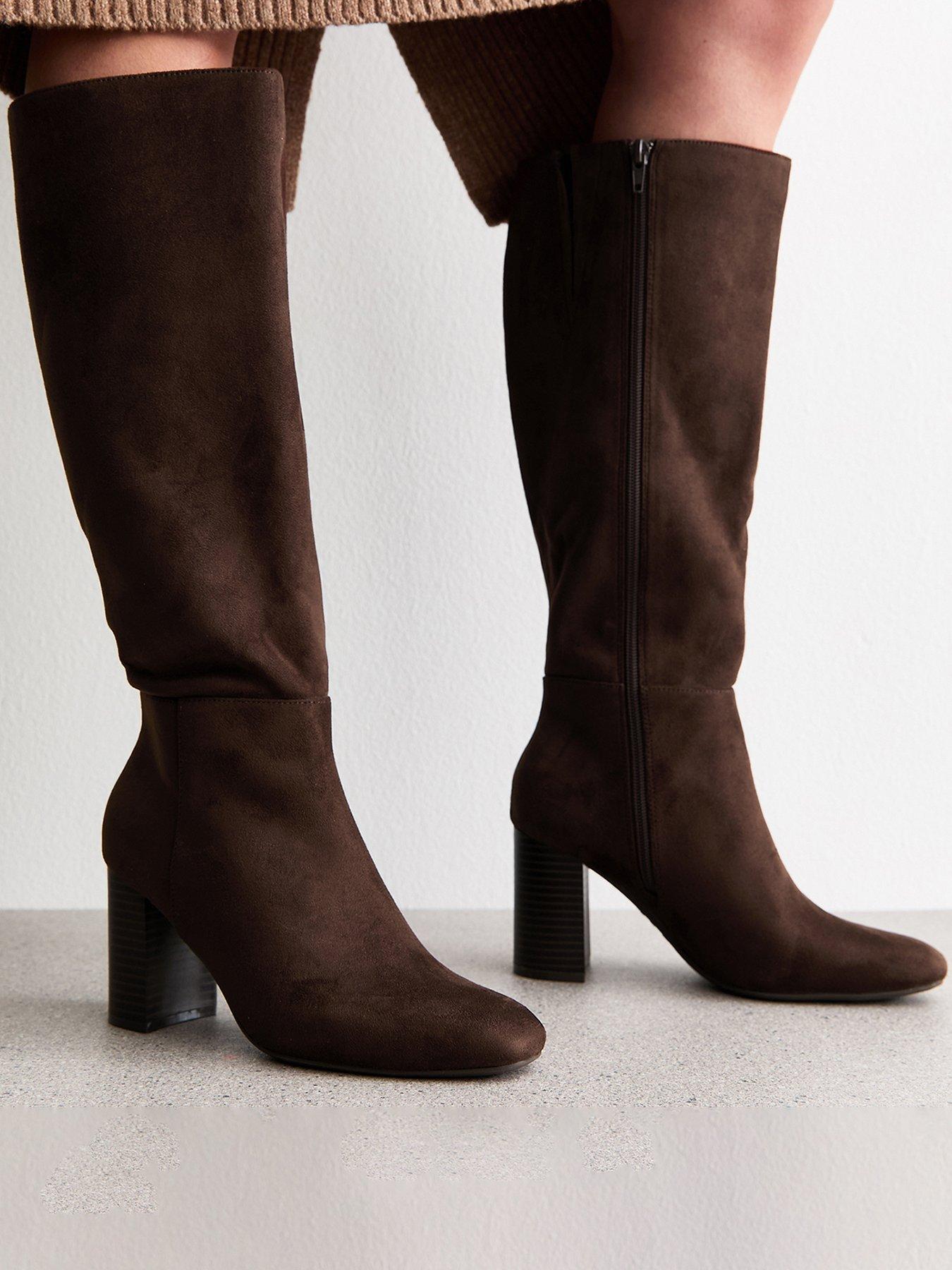Versatile Brown Faux Leather Splicing Knee Boots main image 1