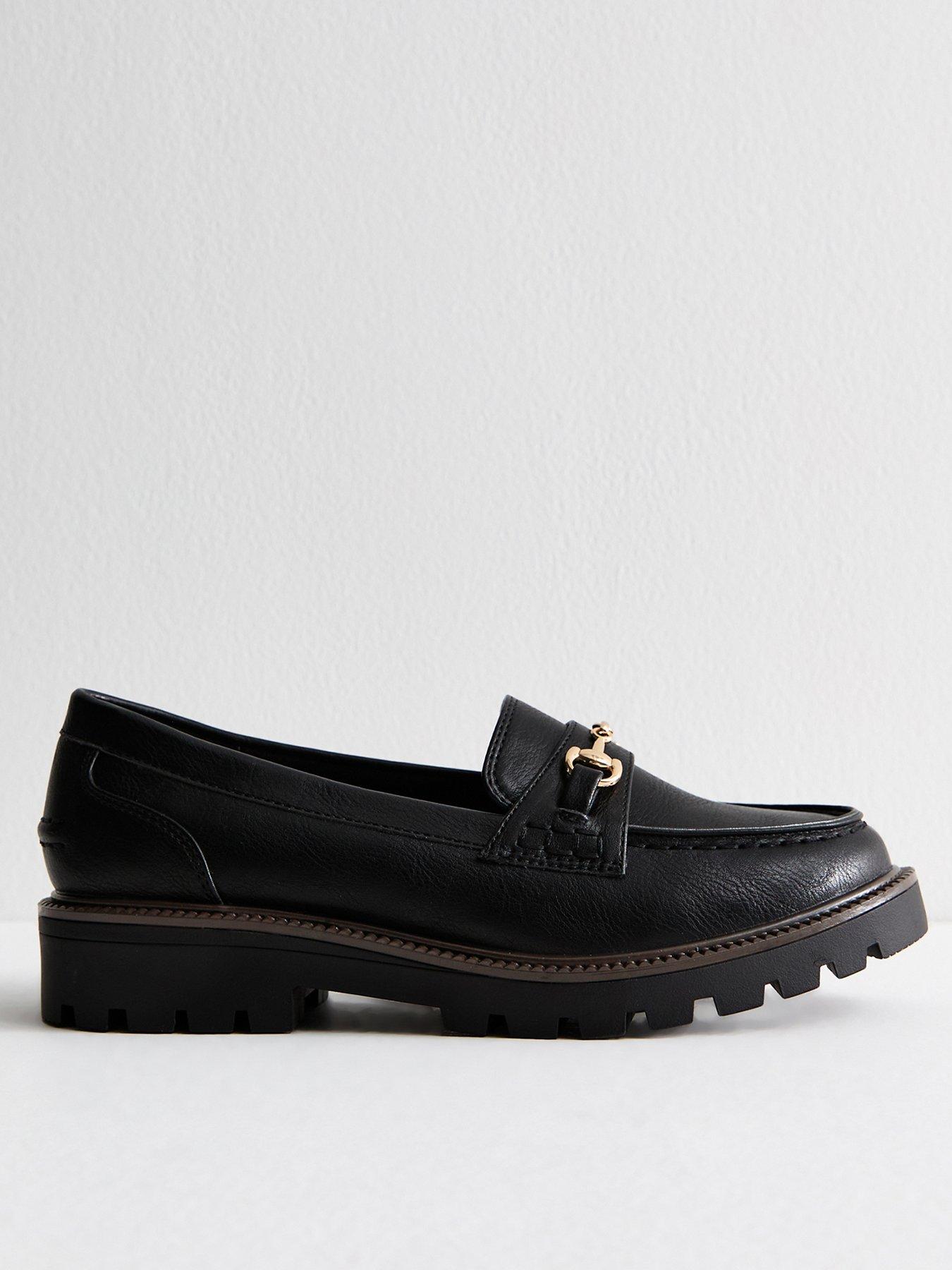 New Look Black Faux Leather Buckle Detail Loafers