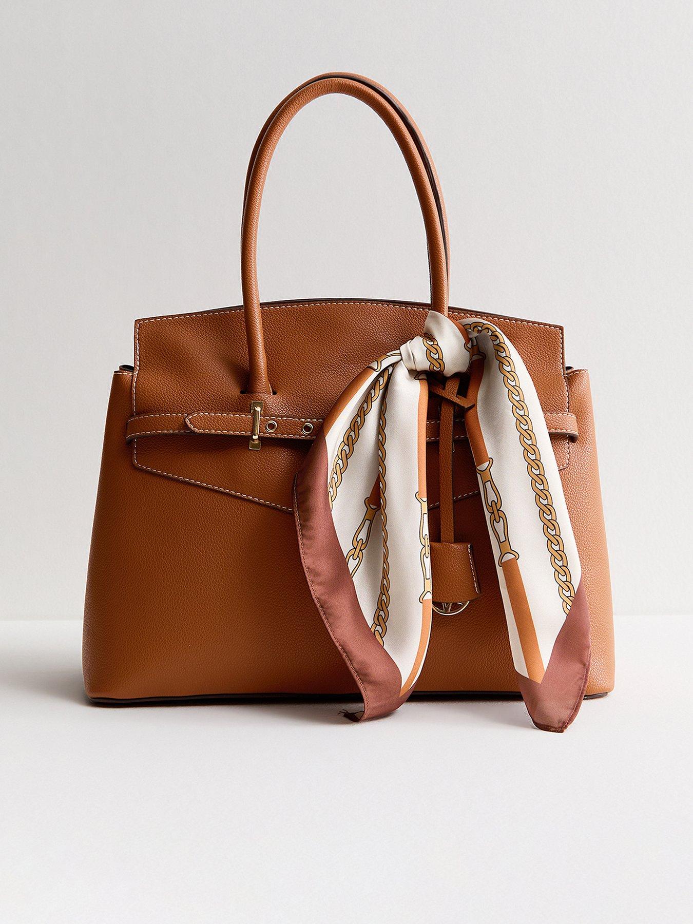 New Look Brown Faux Leather Belted Scarf Trim Tote Bag