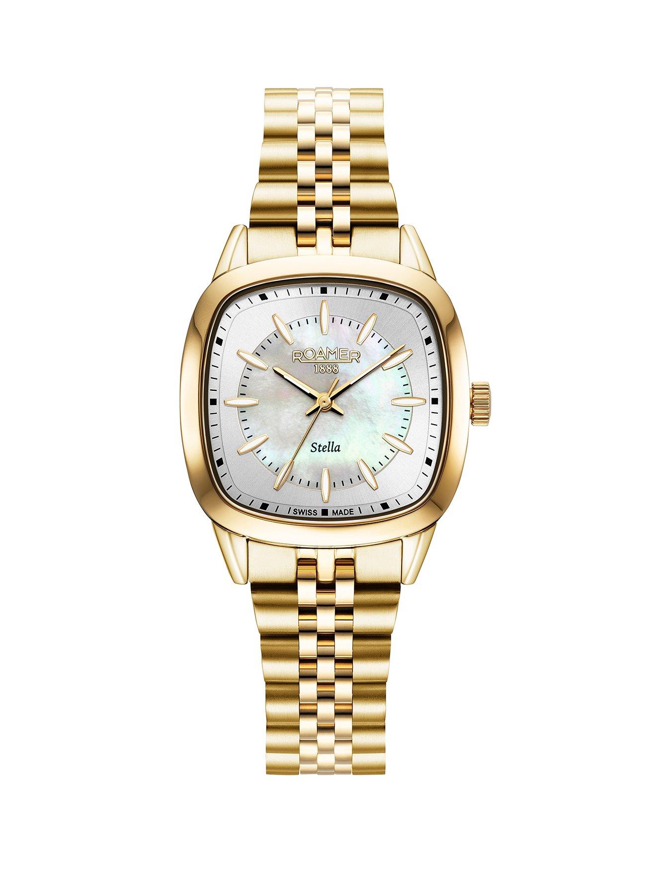 Roamer of Switzerland Roamer Stella TV Case Shape White MOP Dial Gold IP Stainless Steel