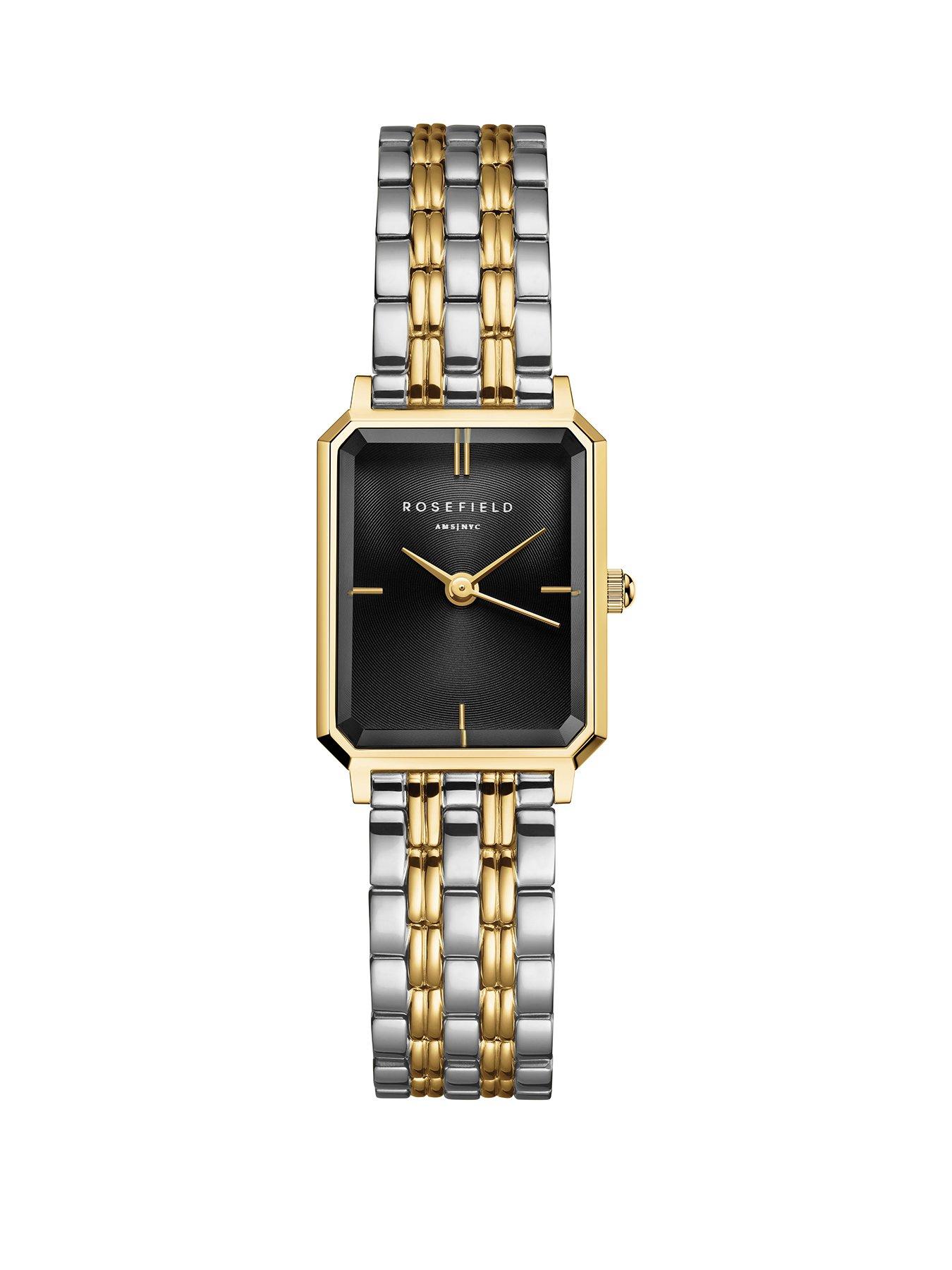 Rosefield Octagon Black Dial Gold IP Bicolour Stainless Steel Watch