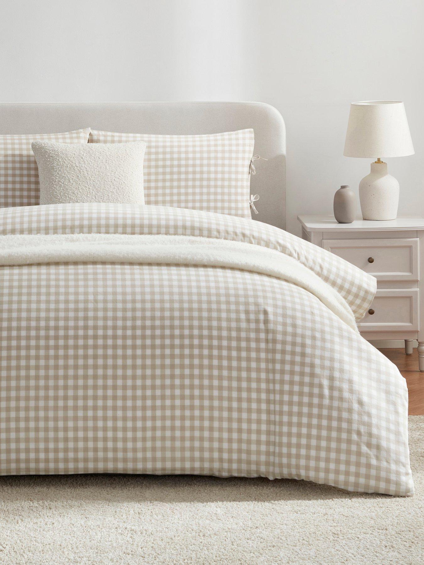 Dusk: Gabriella Printed Gingham Duvet Set- Natural