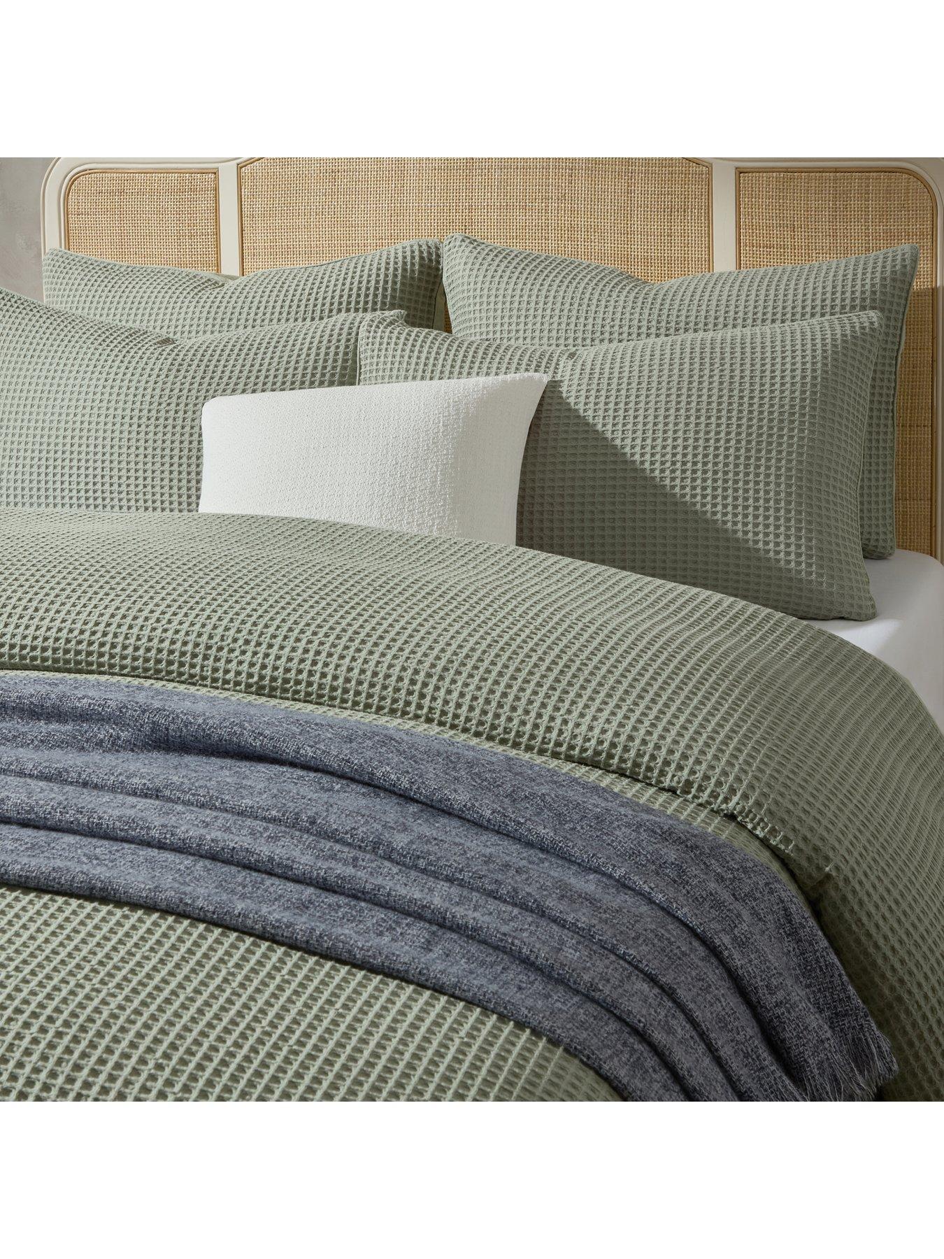 Image 3 of 4 of Dusk Portofino Waffle Duvet Cover- Sage
