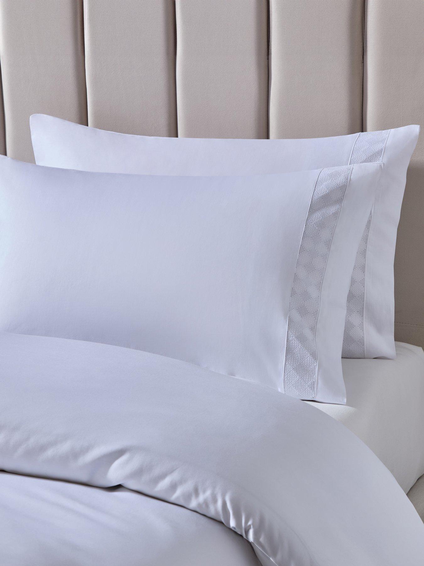 Dusk: Alma Lace Insert Sateen 300TC White Standard Pillowcase Set- 2 Pack