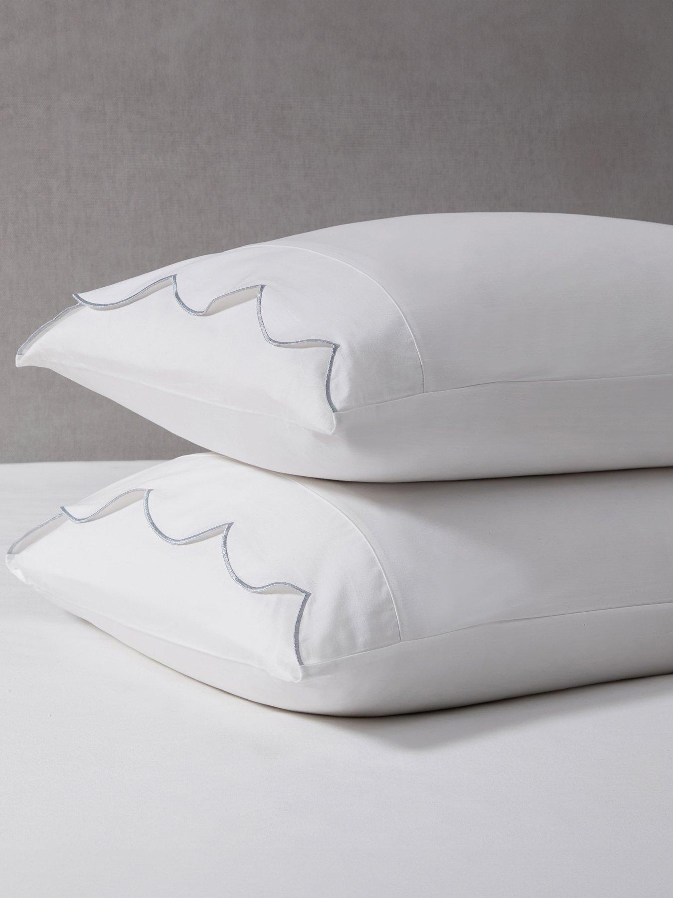 Dusk Simone Scallop Embroidered Edge Classic Pillowcases- Off White/Blue