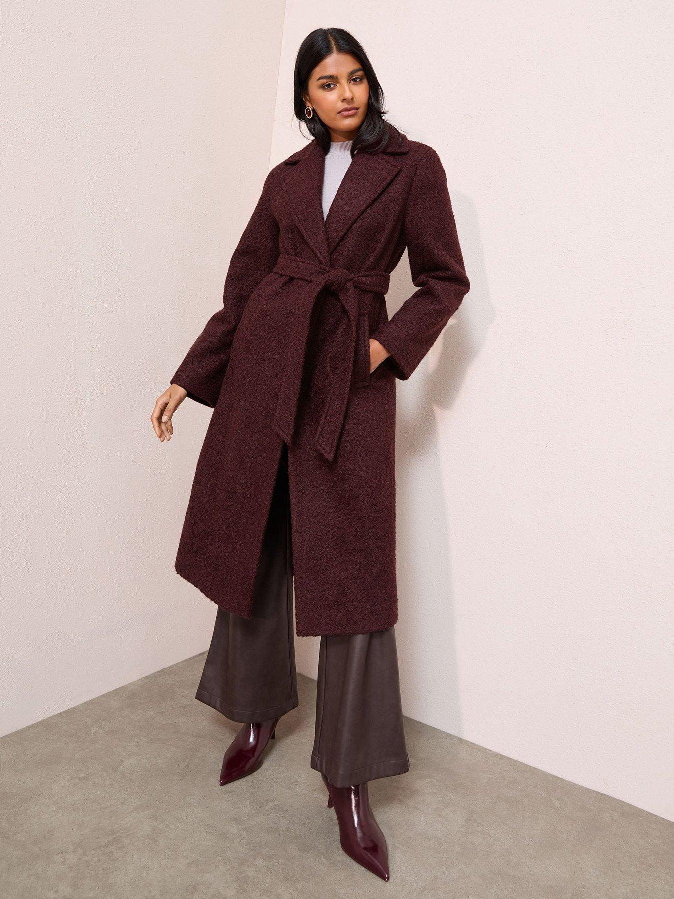 Image 1 of 4 of Friends Like These Wrap Belted Boucle Maxi Coat - Red